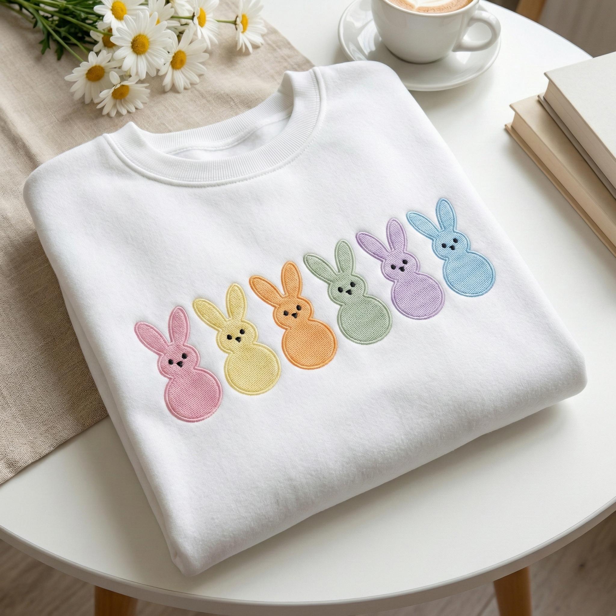 Easter Bunny Peeps Embroidered Sweatshirt, Easter Shirt, Cute Easter Gift, Womens Peeps Shirt, Happy Easter Bunny Shirt, Cute Bunny Shirt