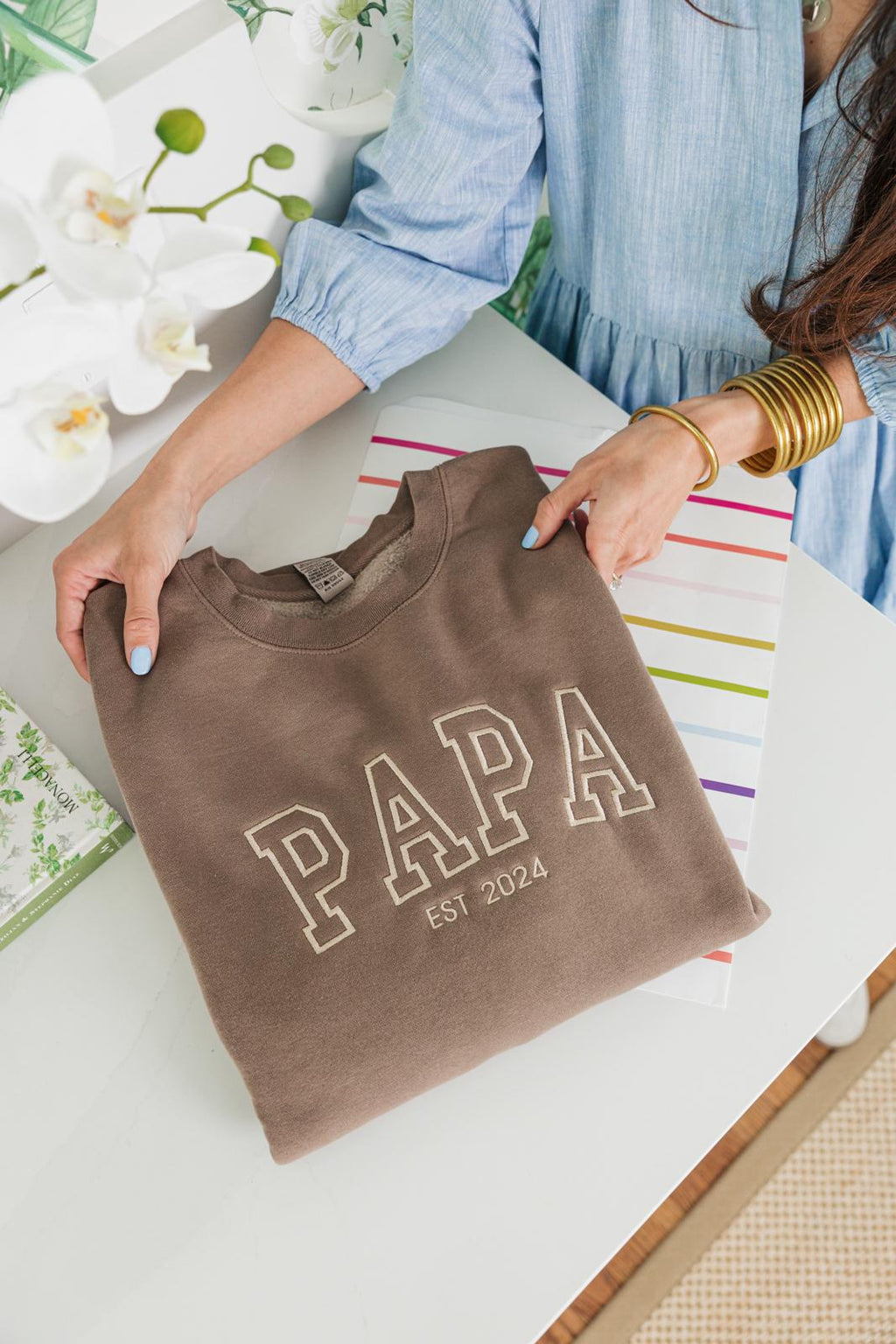 Men's Custom Embroidered Sweatshirt // Papa Est Sweatshirt, Custom Father Embroidered Gifts, Tee For New Dad, Embroidered Grandpa Sweatshirt