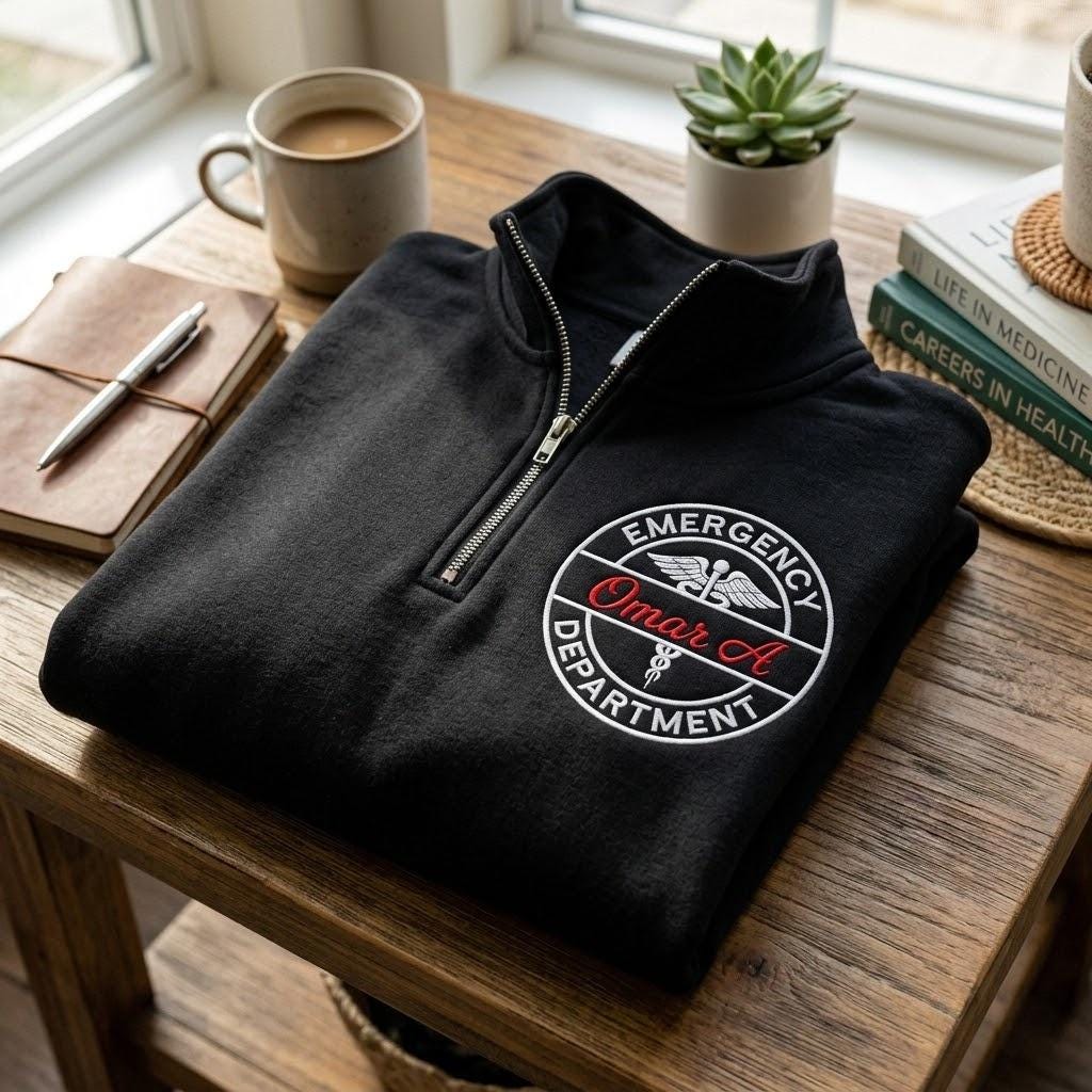 Custom ER Quarter Zip Sweatshirt, Embroidered Emergency Department Pullover, Healthcare Worker Gift, Nurse Doctor Apparel