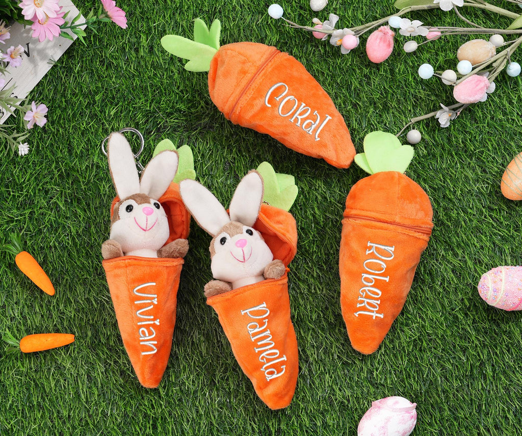 Personalized Bunny Rabbit: Plush Reversible Carrot Keychain, Custom Stuffed Animal Keychain, Easter Gifts