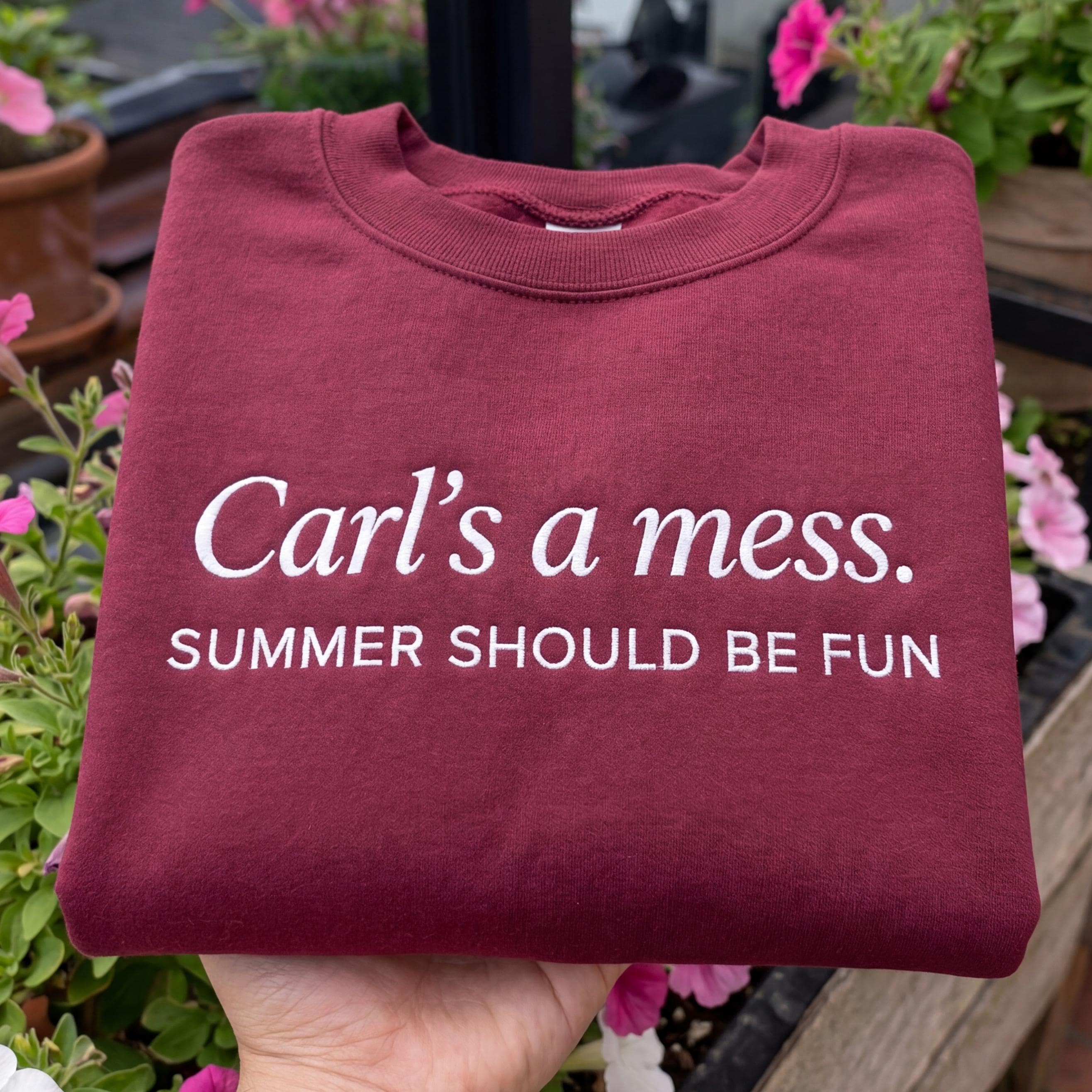 Carls a Mess Embroidered Shirt – “Summer Should Be Fun” Quote Tee, Minimalist Unisex Soft Cotton Top, Casual Streetwear Gift for Men & Women