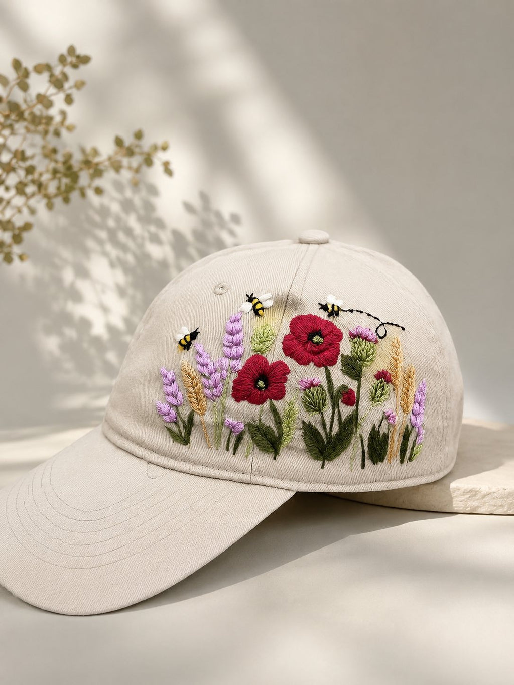 Custom Floral Hand-Embroidered Baseball Cap, Embroidered Cap, Flower Hand Embroidered Cap, Custom Hat Embroidery, Gift For Her EMH01