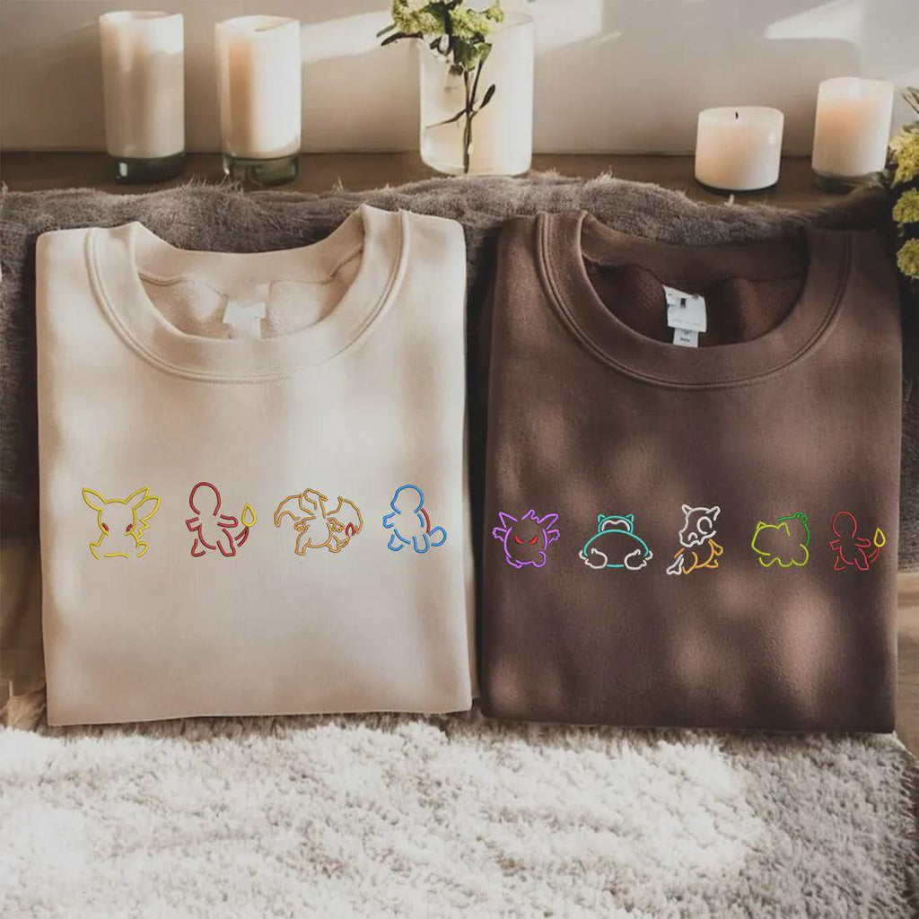 Custom Poke Collection Embroidered Sweatshirt, Personalized Gamer Crewneck Gift