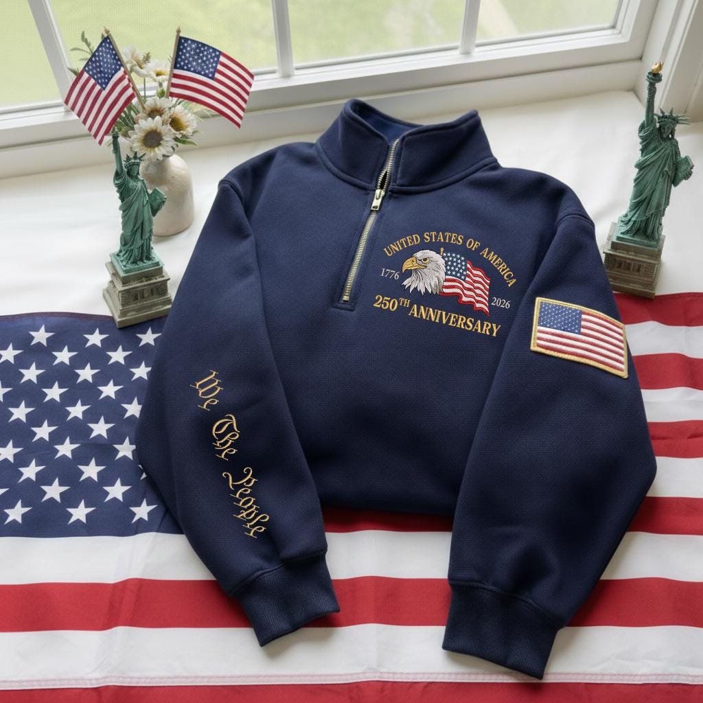 USA 250th Anniversary Quarter-Zip Sweatshirt, US Flag Hoodie