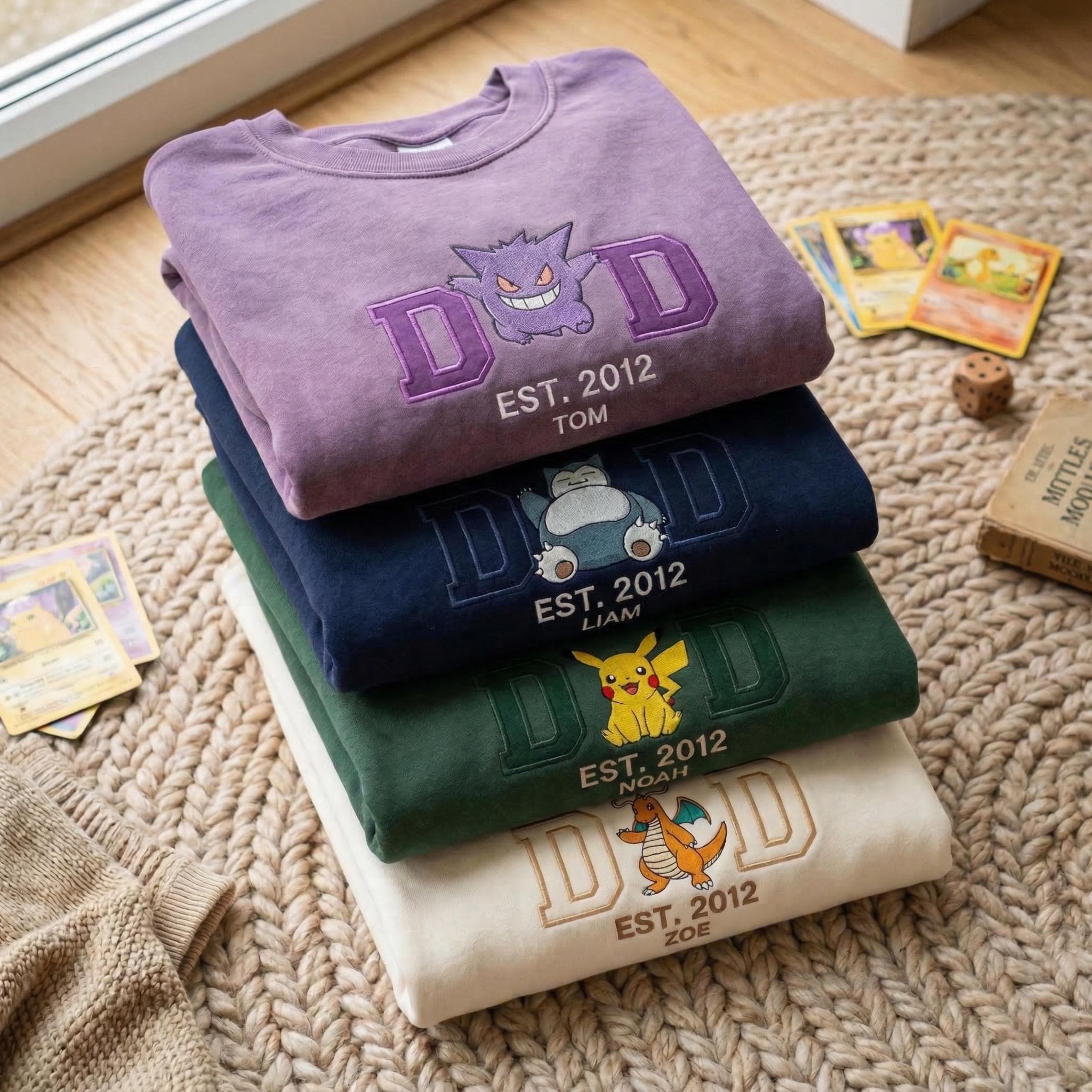 Custom Name PokaDad Embroidered Shirt, Persionalized Anime Characters Sweatshirt, Anime Father's Day Gift, Gift For Dad, Pocket Beast