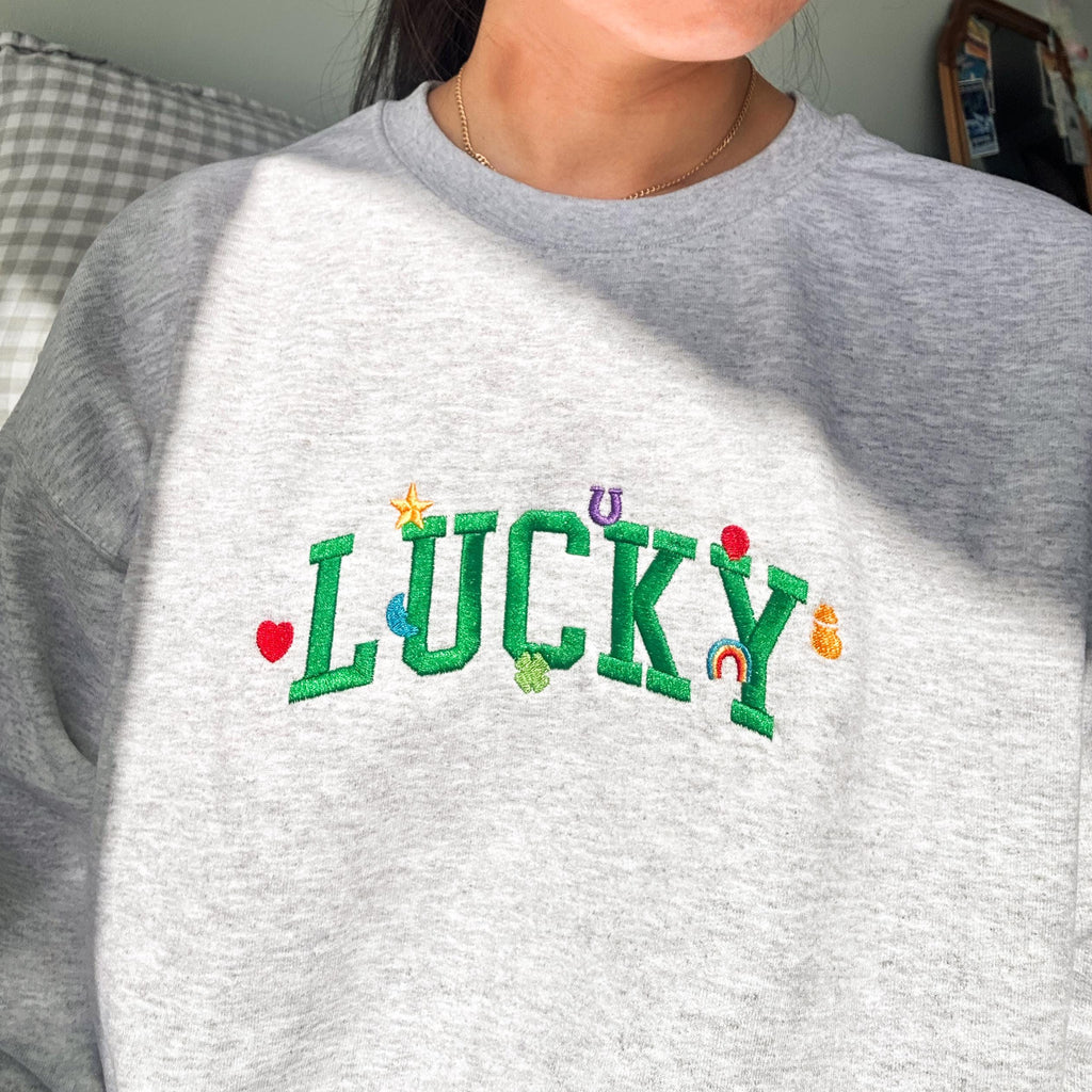 Embroidered Lucky Charms Sweatshirt, Retro St. Patrick’s Day Crewneck, Vintage Irish Green Cozy Pullover
