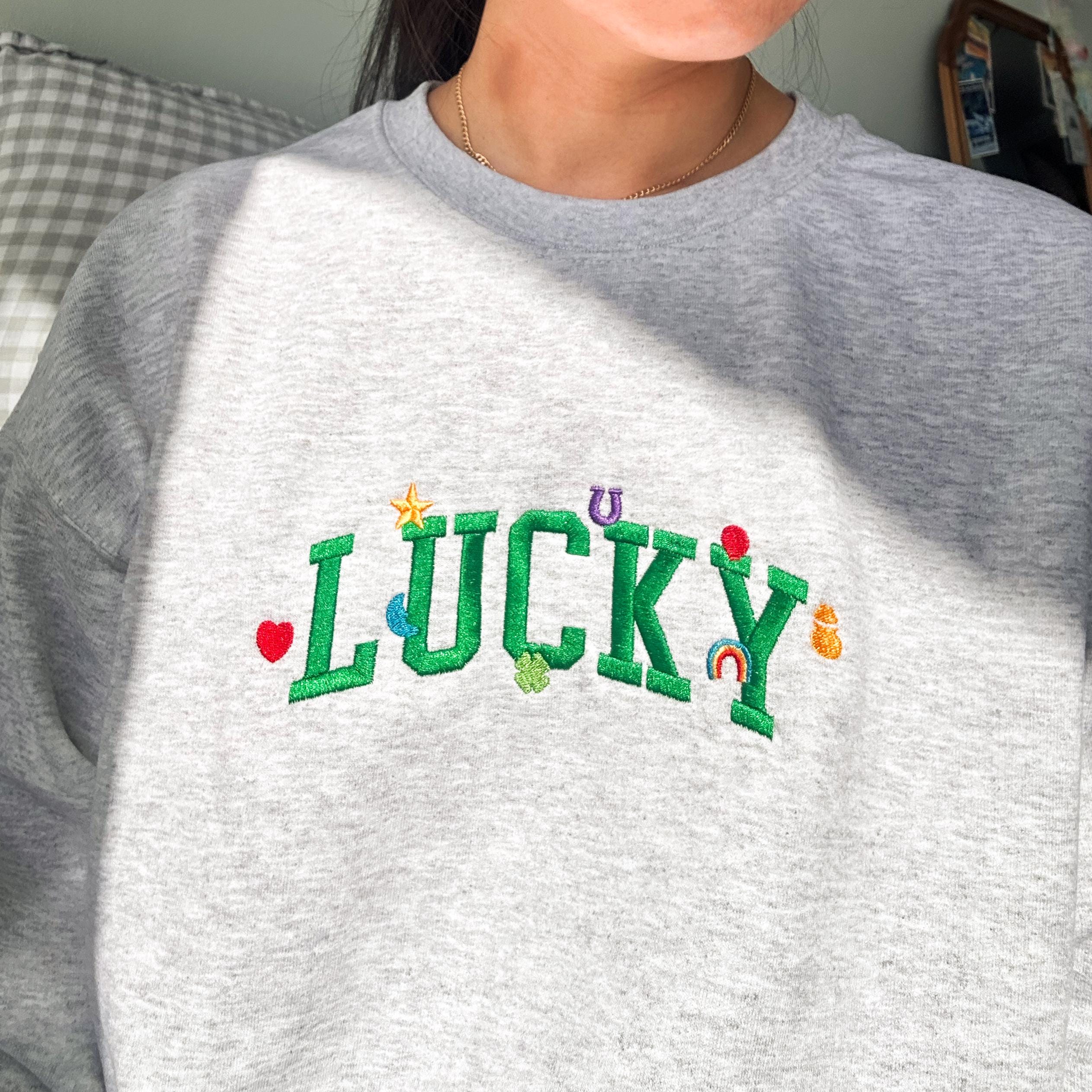Embroidered Lucky Charms Sweatshirt, Retro St. Patrick’s Day Crewneck, Vintage Irish Green Cozy Pullover