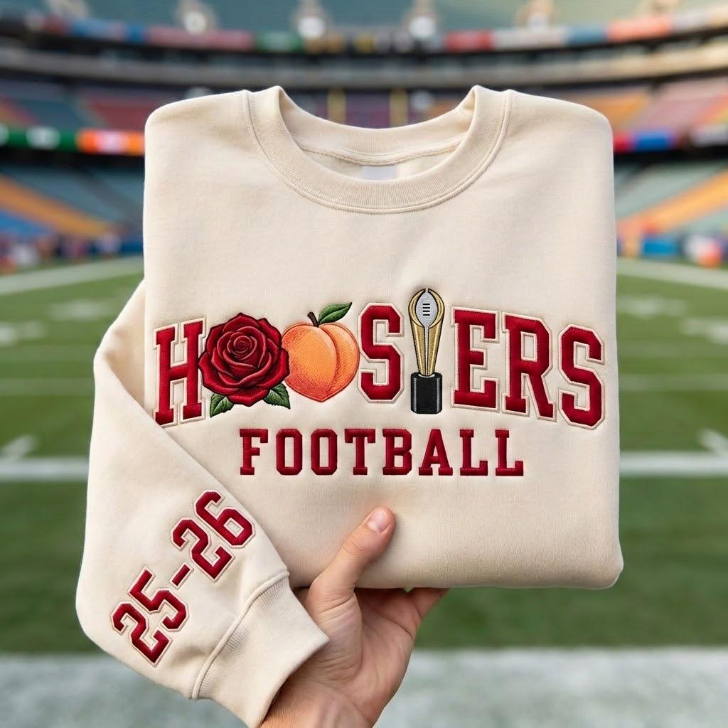 Embroidered Indiana Rose and Peach Sweatshirt, Indiana Football Shirt, Game Day Crewneck, Hoosiers Fan Wear, Football Lover Gift