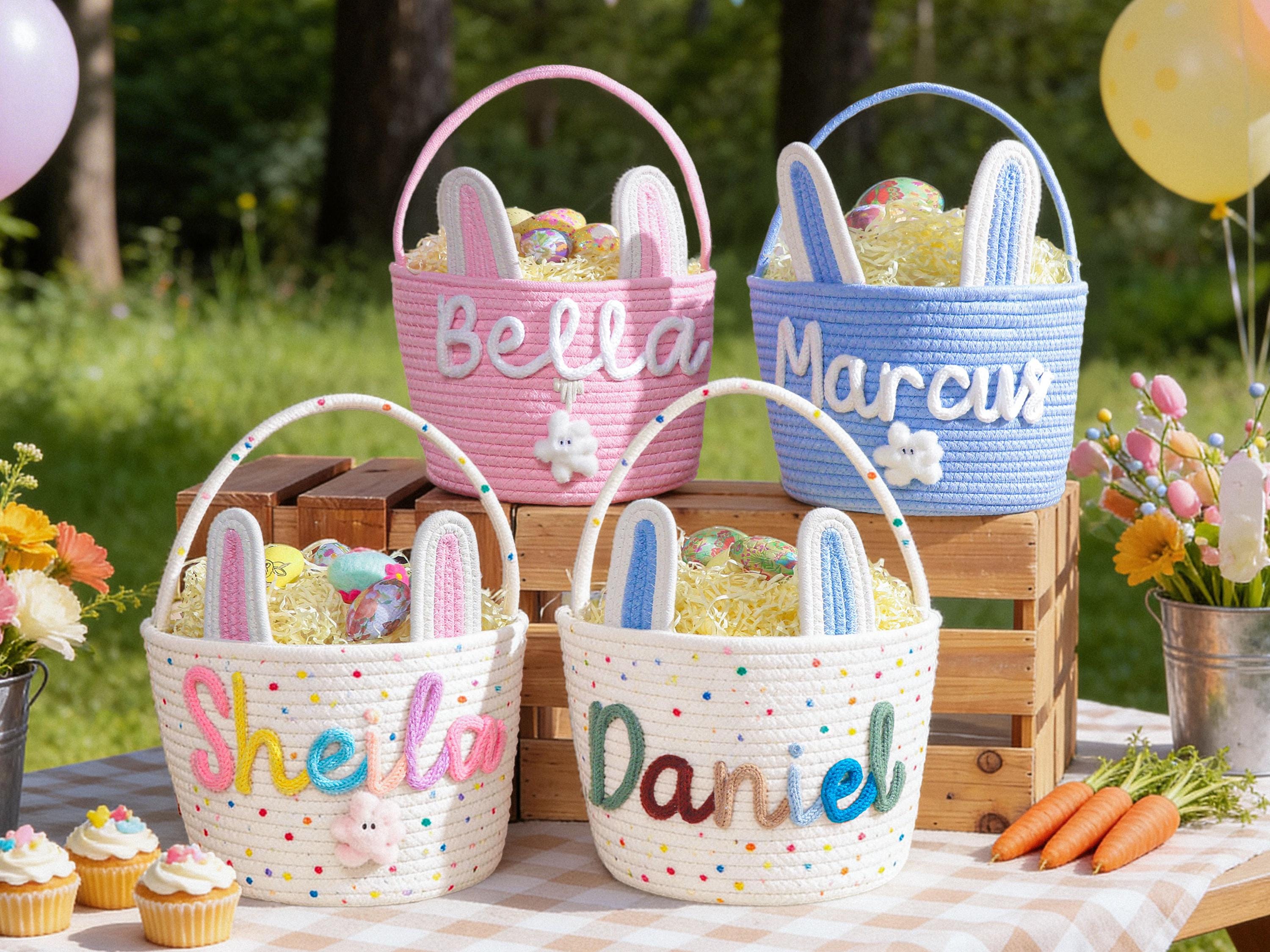 Personalized Easter Bunny Basket with name, Easter Basket for Kids, Easter Egg Hunt Basket,Easter Bunny Bucket, Toy Basket, Basket with Toy