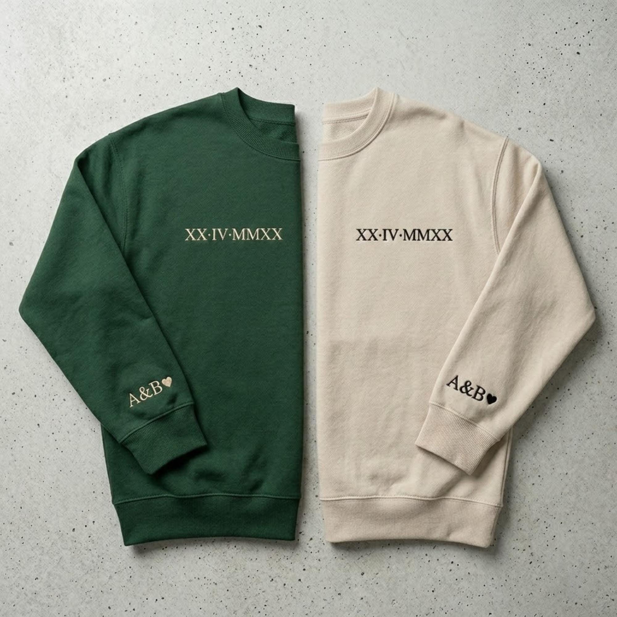 Embroidered Anniversary Date Sweatshirt, Roman Numerals Couples Jumper, Couple Matching Gift, Anniversaries, Valentines Day