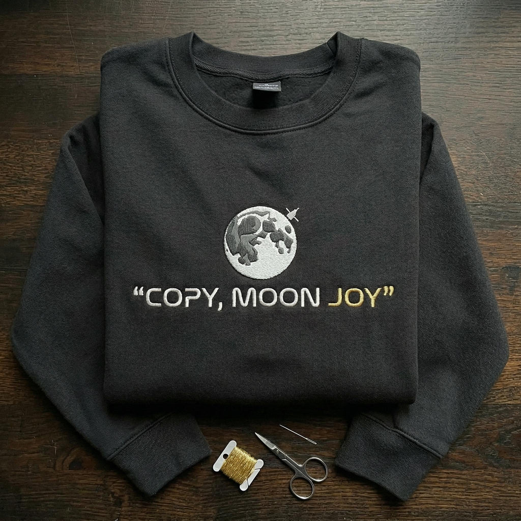 Moon Joy Quote Embroidered Sweatshirt, Minimal Lunar Shirt, Aesthetic Space Top, Trendy Night Sky Gift for Women