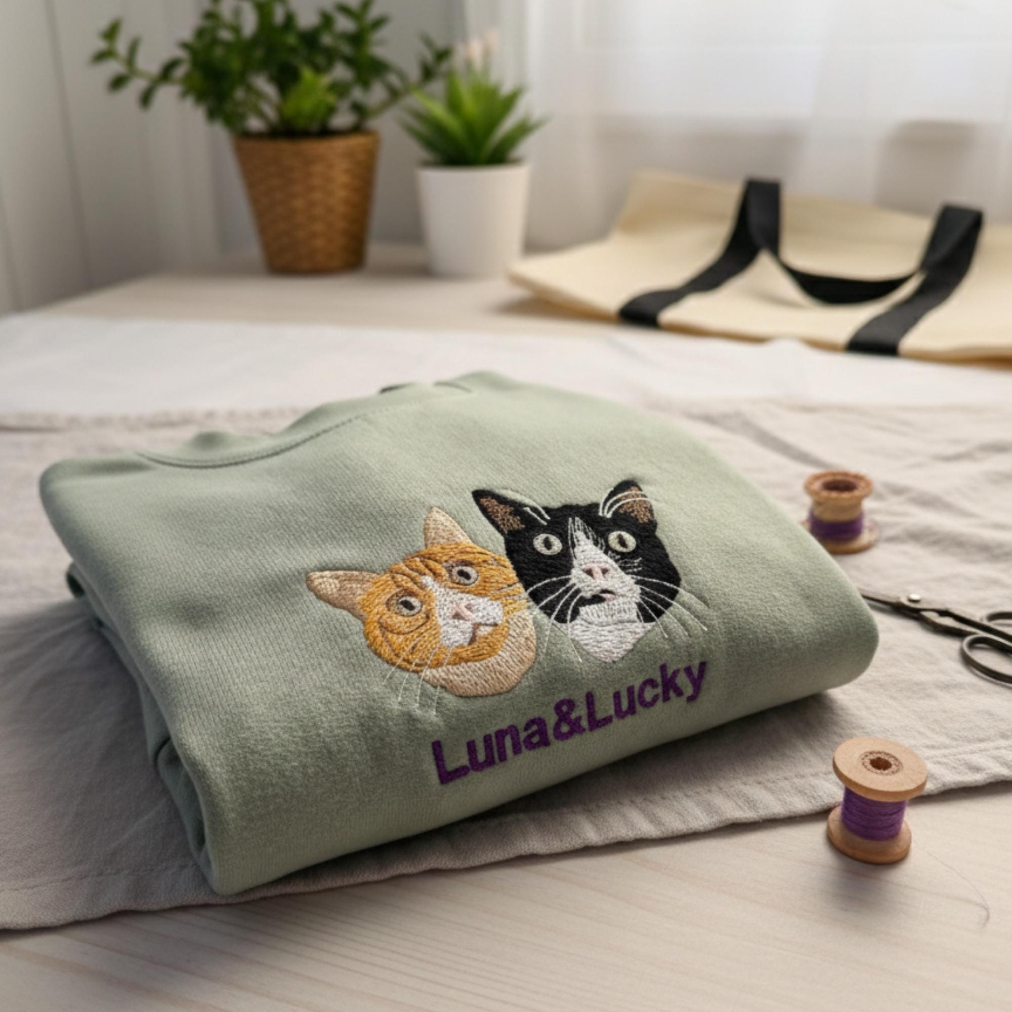 Custom Pet Embroidered Sweatshirt, Personalized Dog and Cat Portrait Hoodie, Unique Pet Face and Name Gift, Custom Embroidery for Pet Lovers