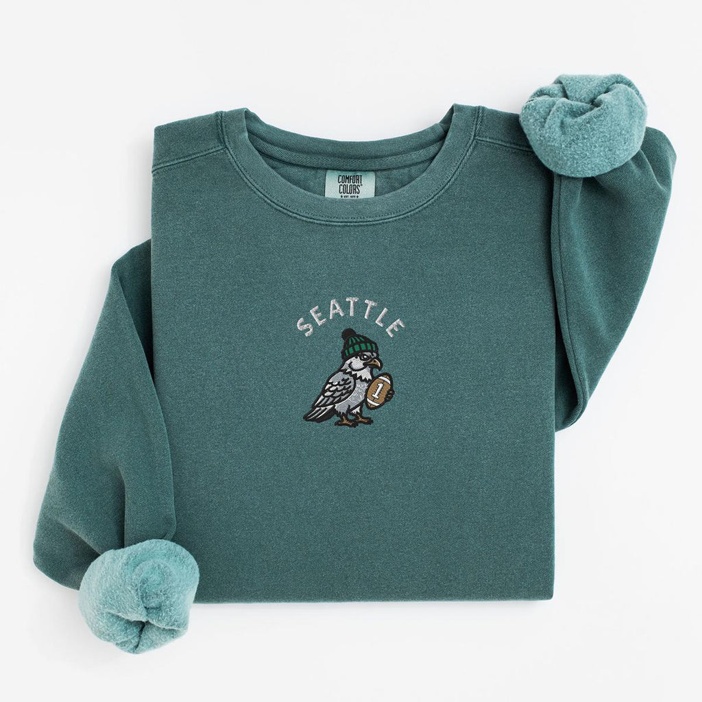 Embroidered Seattle Seahawks Sweatshirt, Game Day Crewneck, Unisex Football Fan Apparel