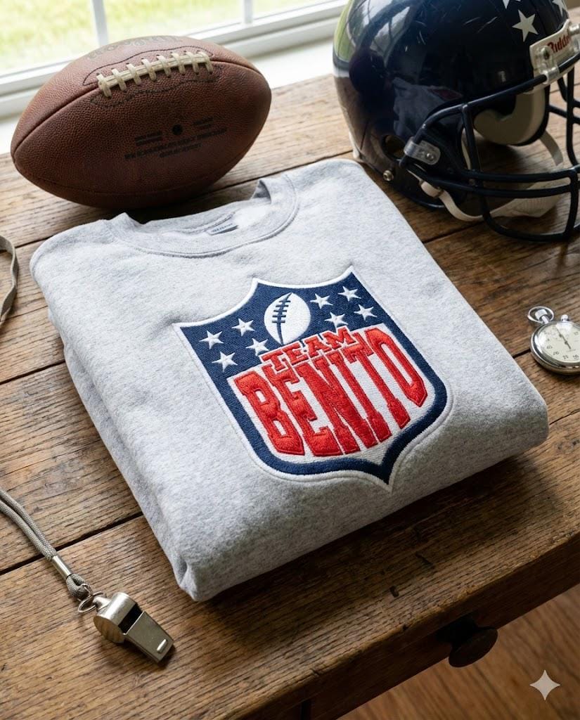 Embroidered Team Benito Sweatshirt – Vintage Football Style Crewneck | Custom Name Sports Shirt, Unisex Fan Gift