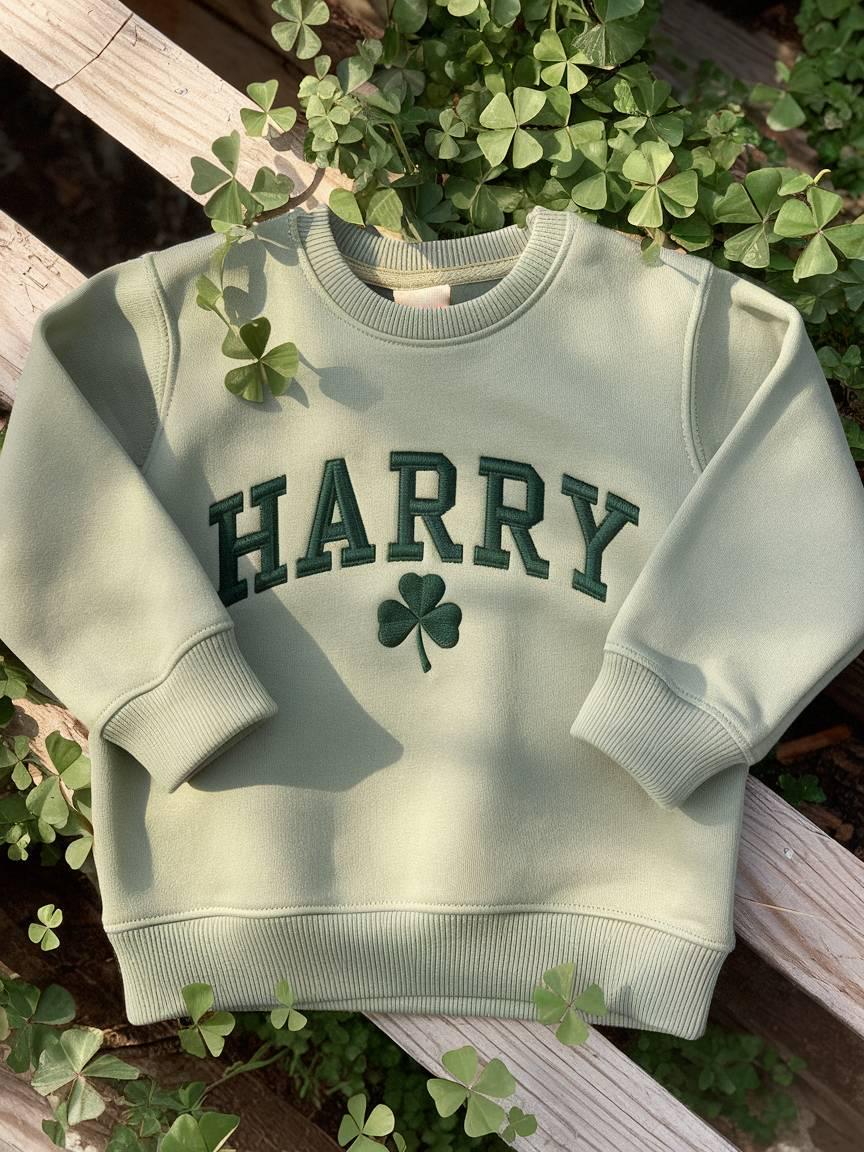 Personalized Shamrock Embroidered Kids Sweatshirt, Custom Name St. Patrick’s Day Irish Surname Sweatshirt, Cozy Green Holiday Pullover