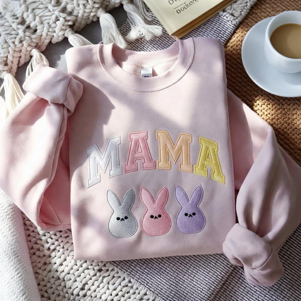 Mama Easter Embroidered Sweatshirt, Bunny Easter Mama Sweatshirt, Easter Mom Sweatshirt, Easter Family Sweatshirt, Mother's Day Gift