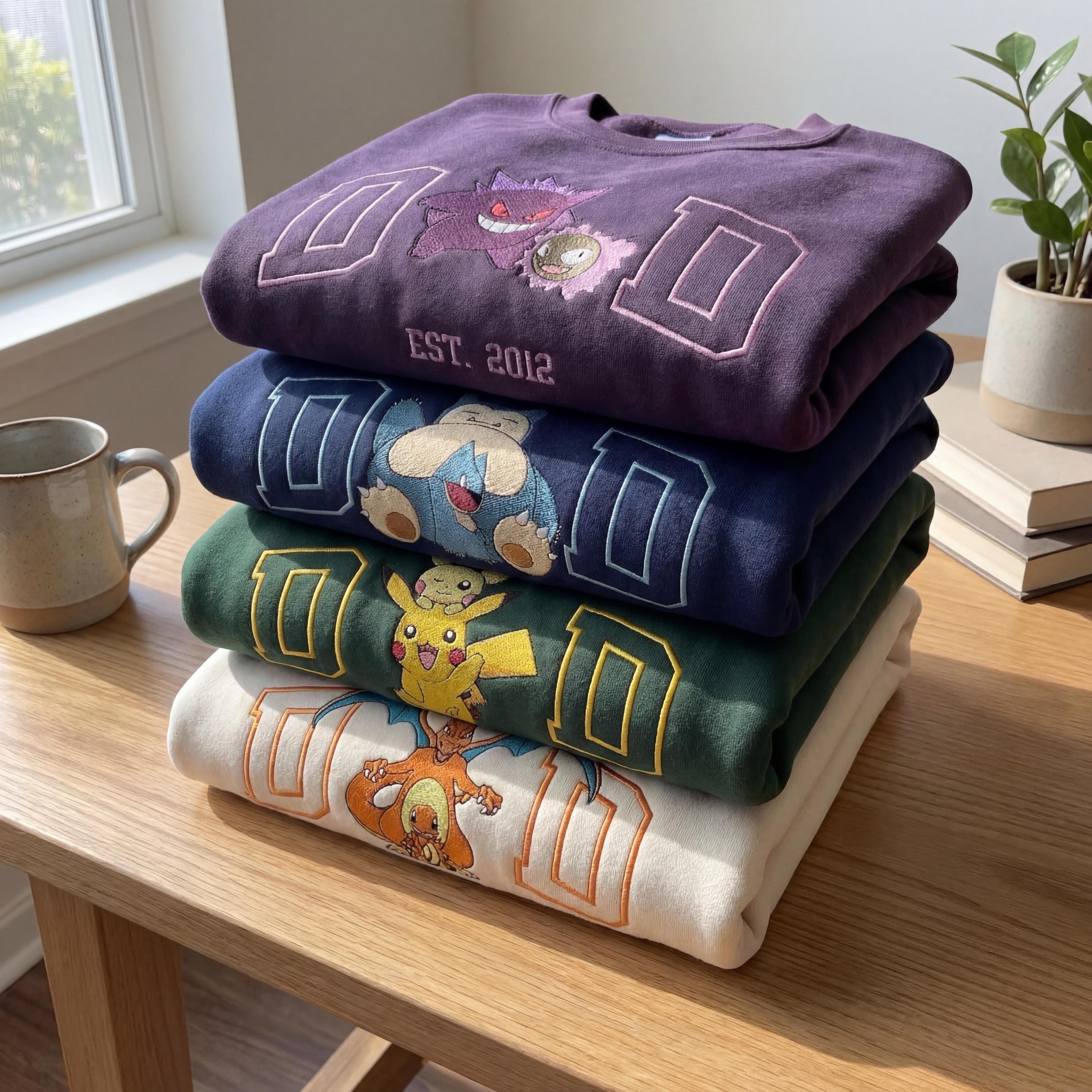 Custom Anime Dad Embroidered Shirt, Personalized PokaDad Character Sweatshirt, Gift for Dad, Anime Father's Day Gift