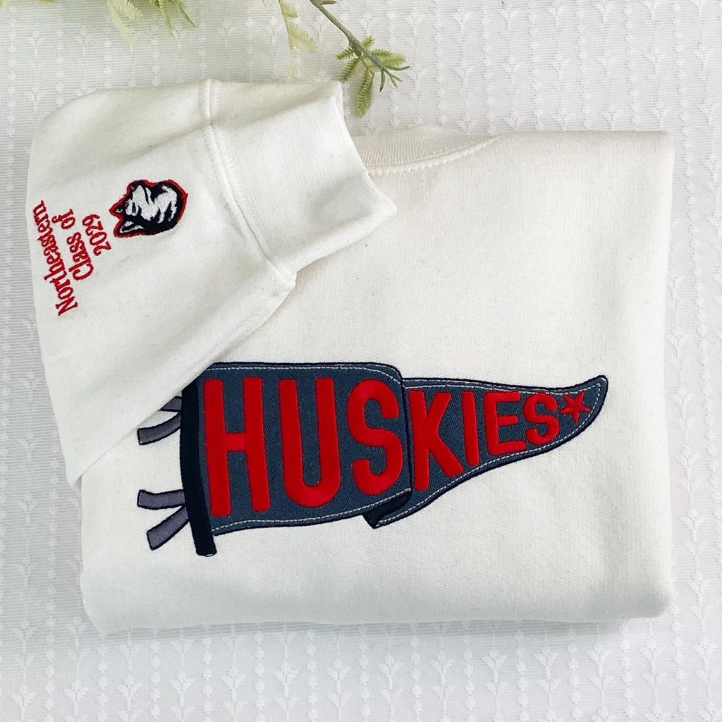 Custom Embroidered Pennant Sweatshirt, Team Name Hoodie, High School College Shirt, Game Day Gift, Personalized Friend Gift