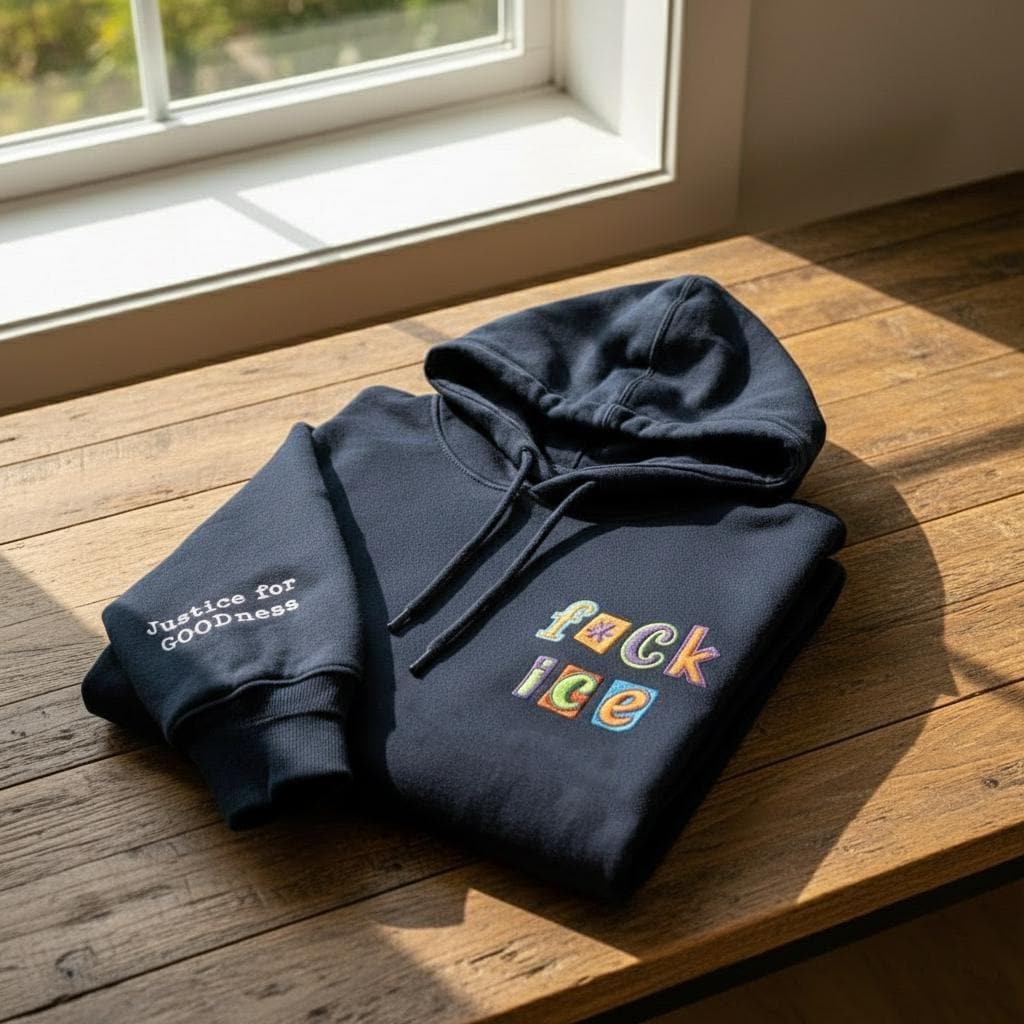 Embroidered “F*ck ICE” Magazine Letter Shirt – Justice for Renee Nicole Good | Abolish ICE, FDT, No Human Is Illegal, Anti-MAGA Apparel (Copy)