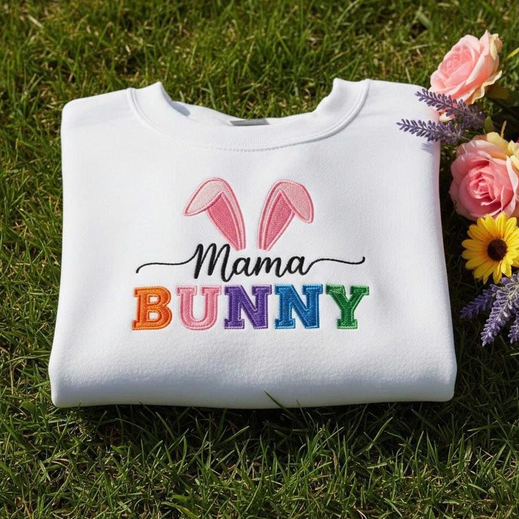 Embroidered Mama Bunny Sweatshirt, Easter Mommy Crewneck, Easter Gift for Her