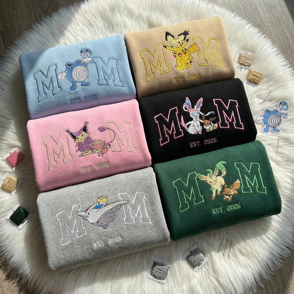 Custom PokeMom Embroidered Shirt, Mother's Day Gift, Birthday Gift For Mom, Pocket Beast, Personalized Anime Characters Sweatshirt