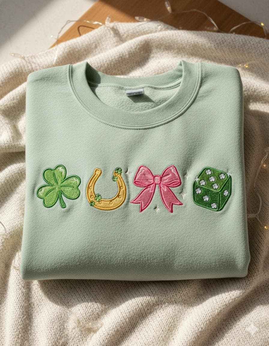 Luck of the Irish Embroidered Sweatshirt – Lucky Icon St. Patrick’s Day Green Shamrock Crewneck, Unisex Holiday Gift