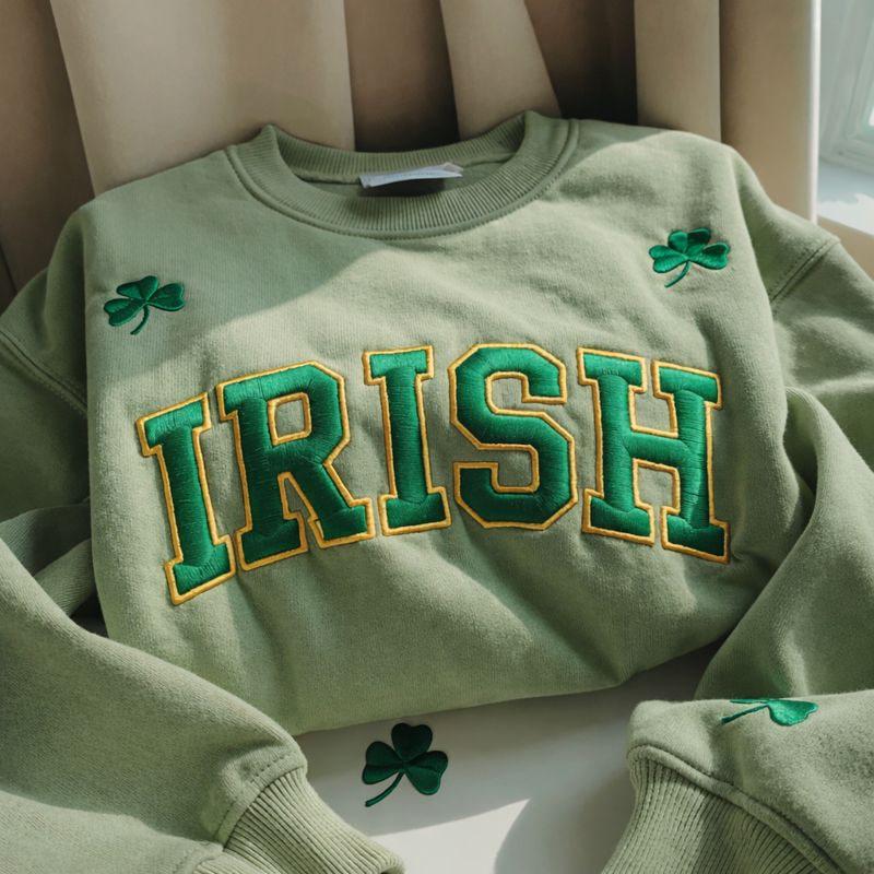 Embroidered Lucky Sweatshirt for Women – St. Patrick’s Day Green Crewneck, Lucky Charm Irish Sweatshirt
