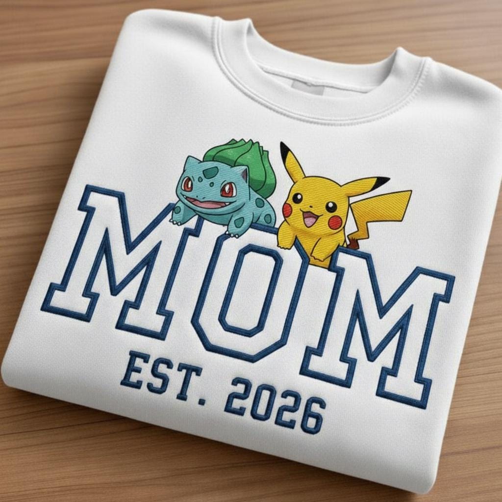 Embroidered Custom Pokemom Character Hoodie, Cute Poke Mom Characters Sweatshirt, Gift for PKM Fans, Fashion Clothing, Fathers Day Gift