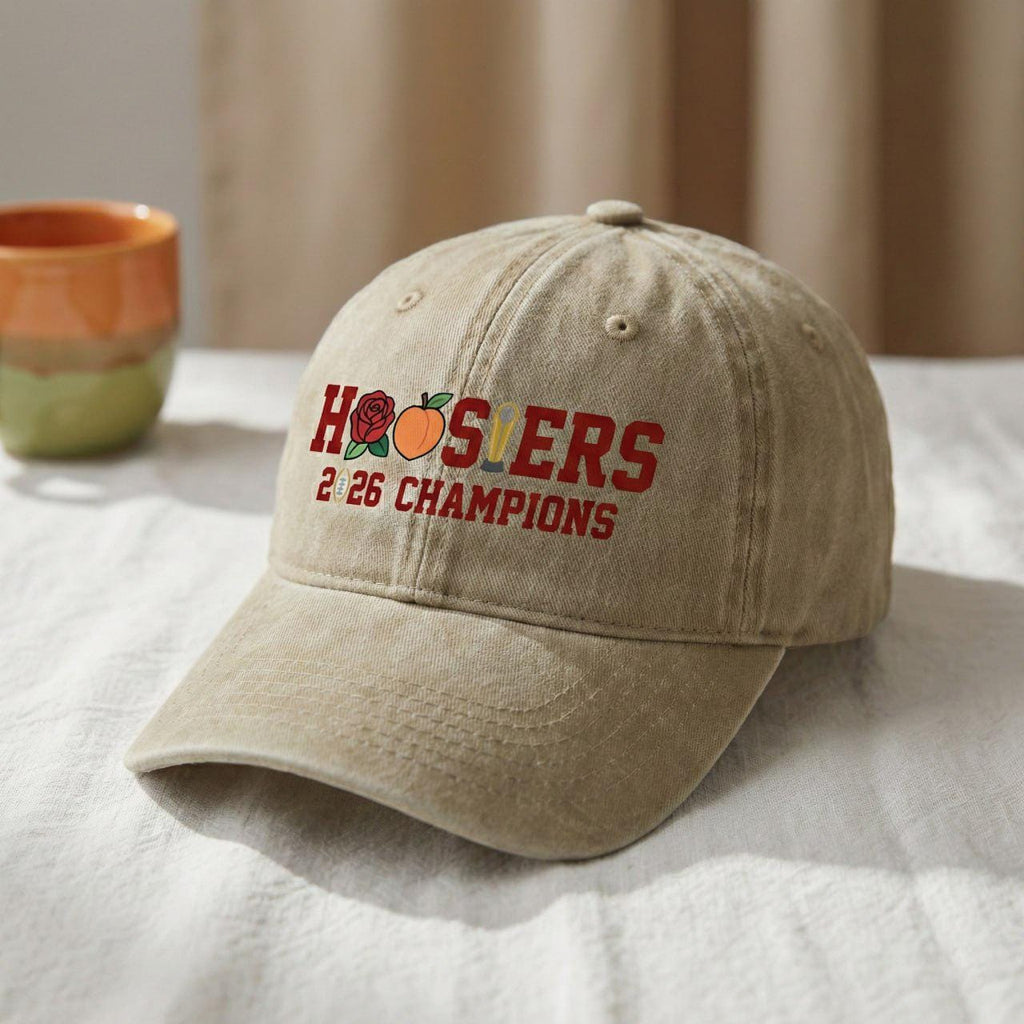 Embroidered Indiana Football 2026 National Champs Wash Hat, Indiana Trucker Hat, Hoosiers Lover, Bloomington Hat, College Fan Gift