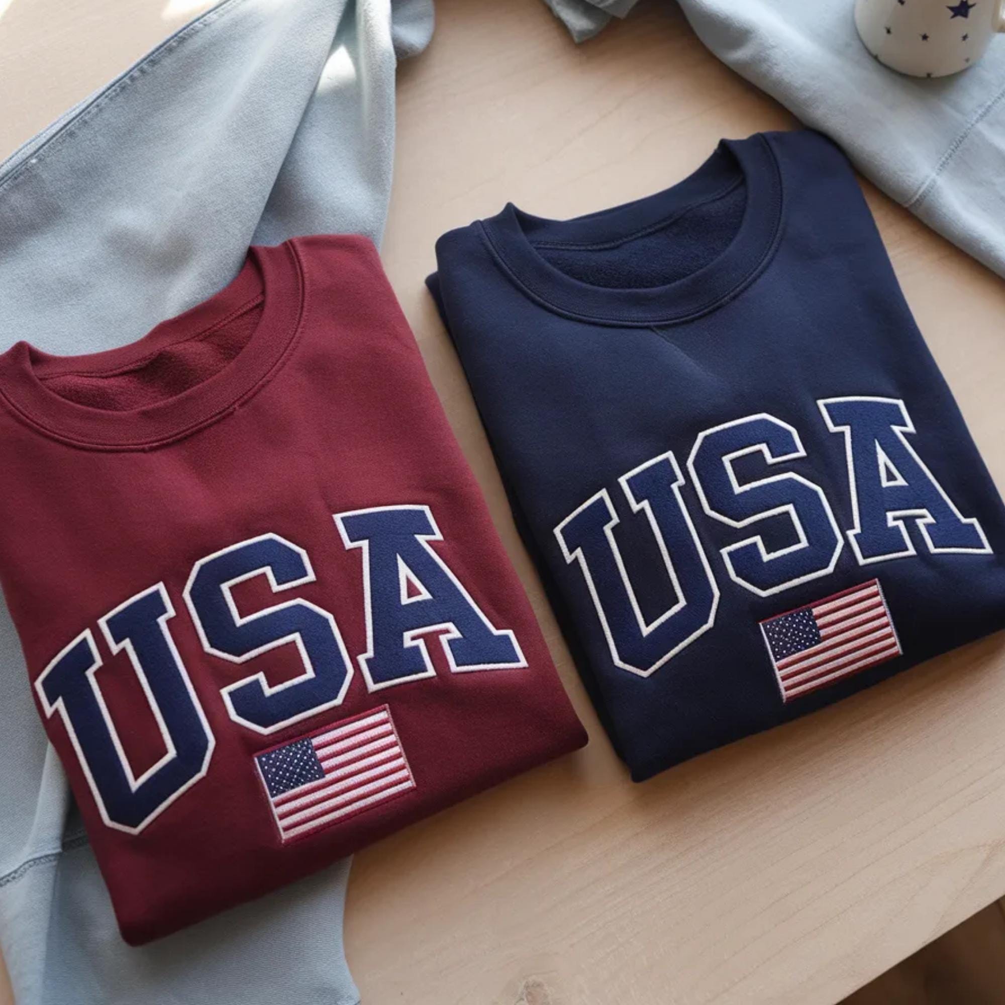 Embroidered America Sweatshirt, USA Shirt, 4th Of July T-Shirt