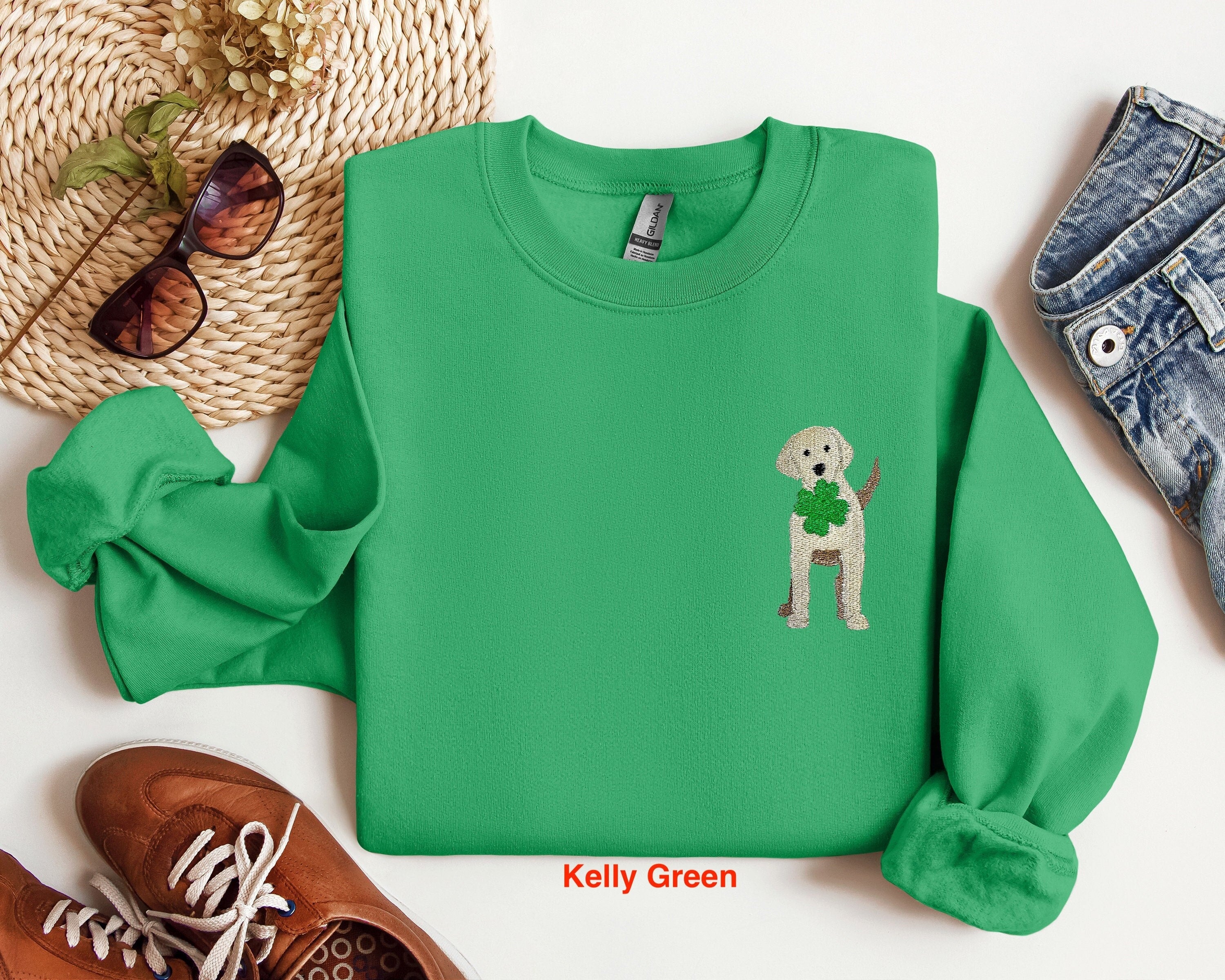 Embroidered St Patricks Day Sweatshirt, Embroidered Dog Sweatshirt, Embroidered Dog Lover Shirt, Lucky Dog Shirt, St Patricks Day Dog Shirt