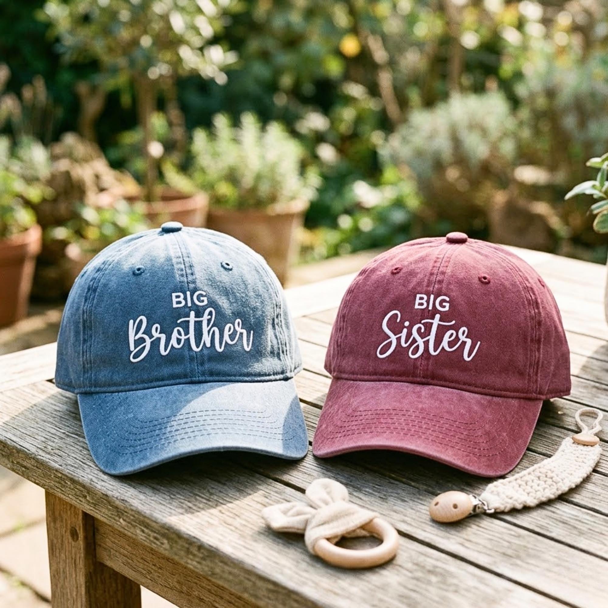 Big Sis Big Bro Embroidered Cotton Baseball Caps, Sibling Matching Hats, Brother Sister Gift, Cute Family Matching Caps