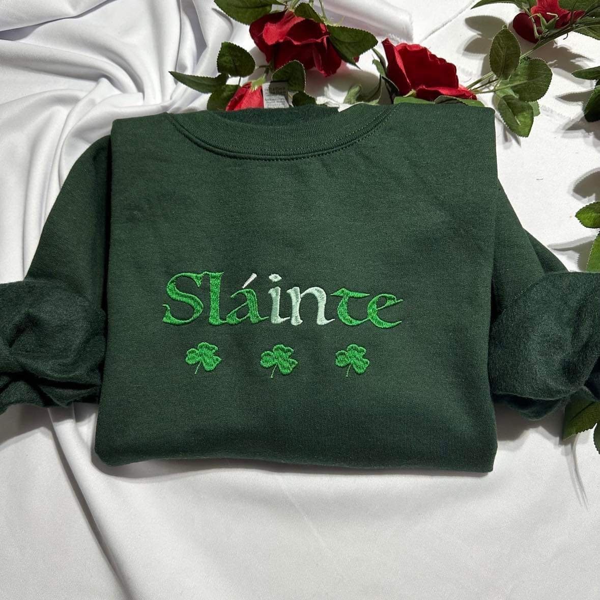 Sláinte Embroidered Sweatshirt – Shamrock St. Patrick’s Day Crewneck, Irish Lucky Sweatshirt