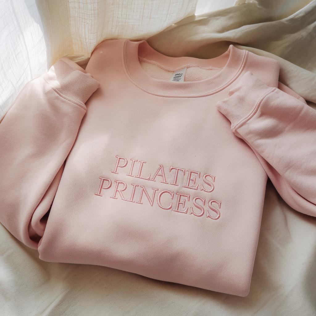 Pilates Princess Embroidered Sweatshirt, Cute Pilates Crewneck, Cozy Gym Fitness Girl Top
