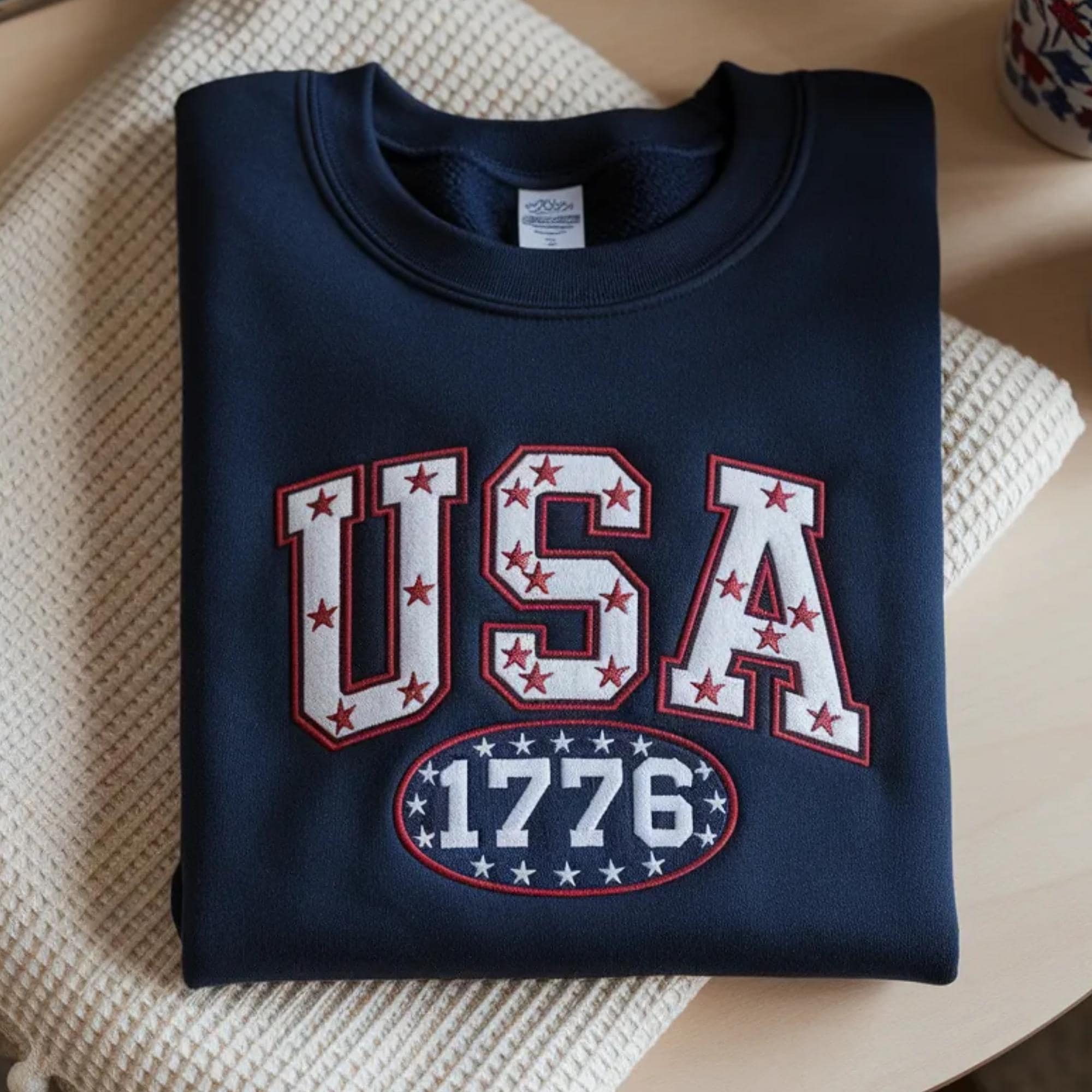 Embroidered USA 1776 Sweatshirt, Patriotic American Apparel, Girly 4th of July Shirt
