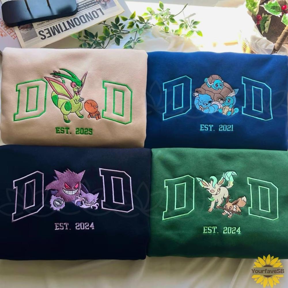 Custom PokaDad Embroidered Shirt, Personalized Anime Characters Sweatshirt, Anime Father's Day Gift, Birthday Gift For Dad, Pocket Beast