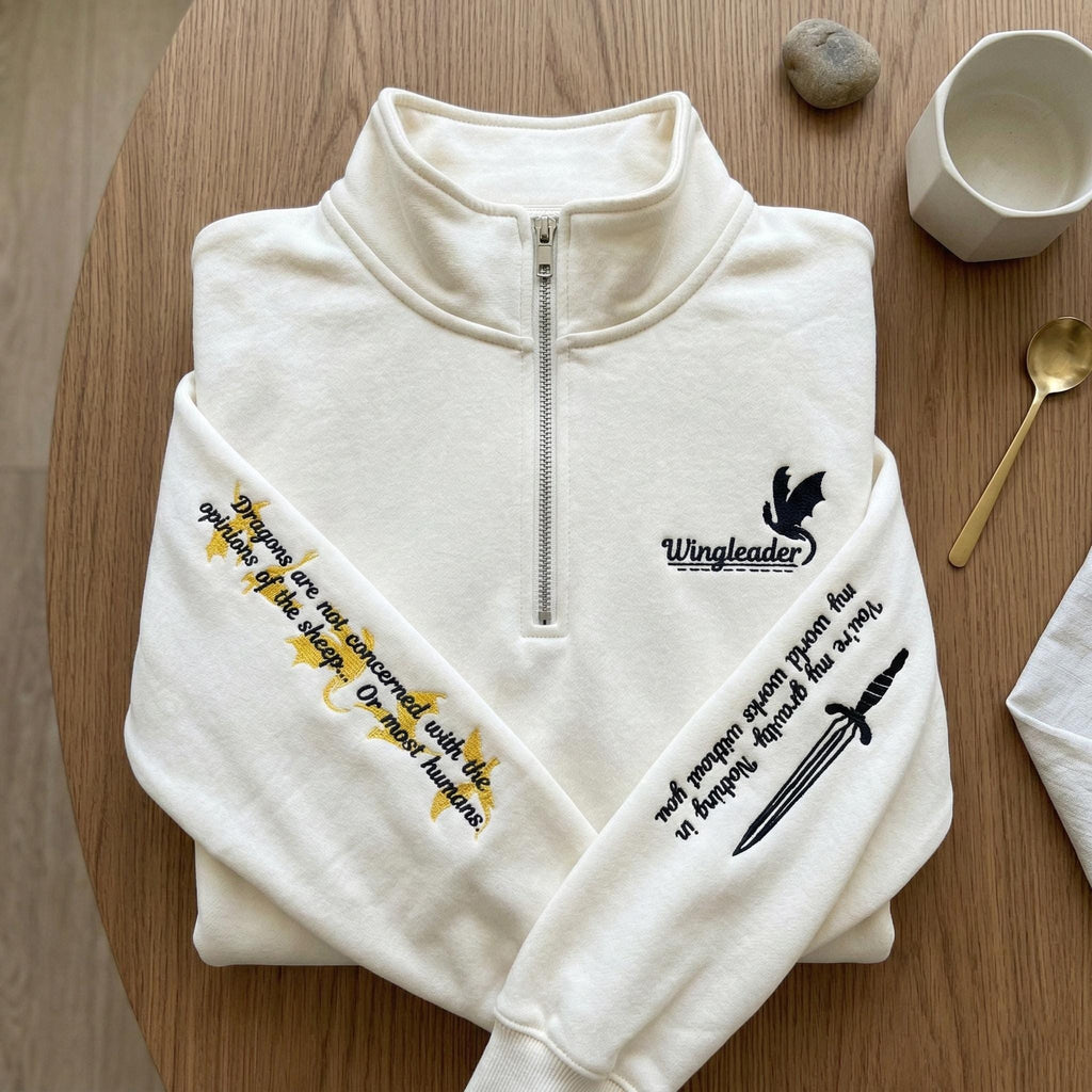 Basgiath War College Embroidered Quarter Zip Sweatshirt, Custom Fourth Wing Riders Quadrant, Fantasy Reader Gift