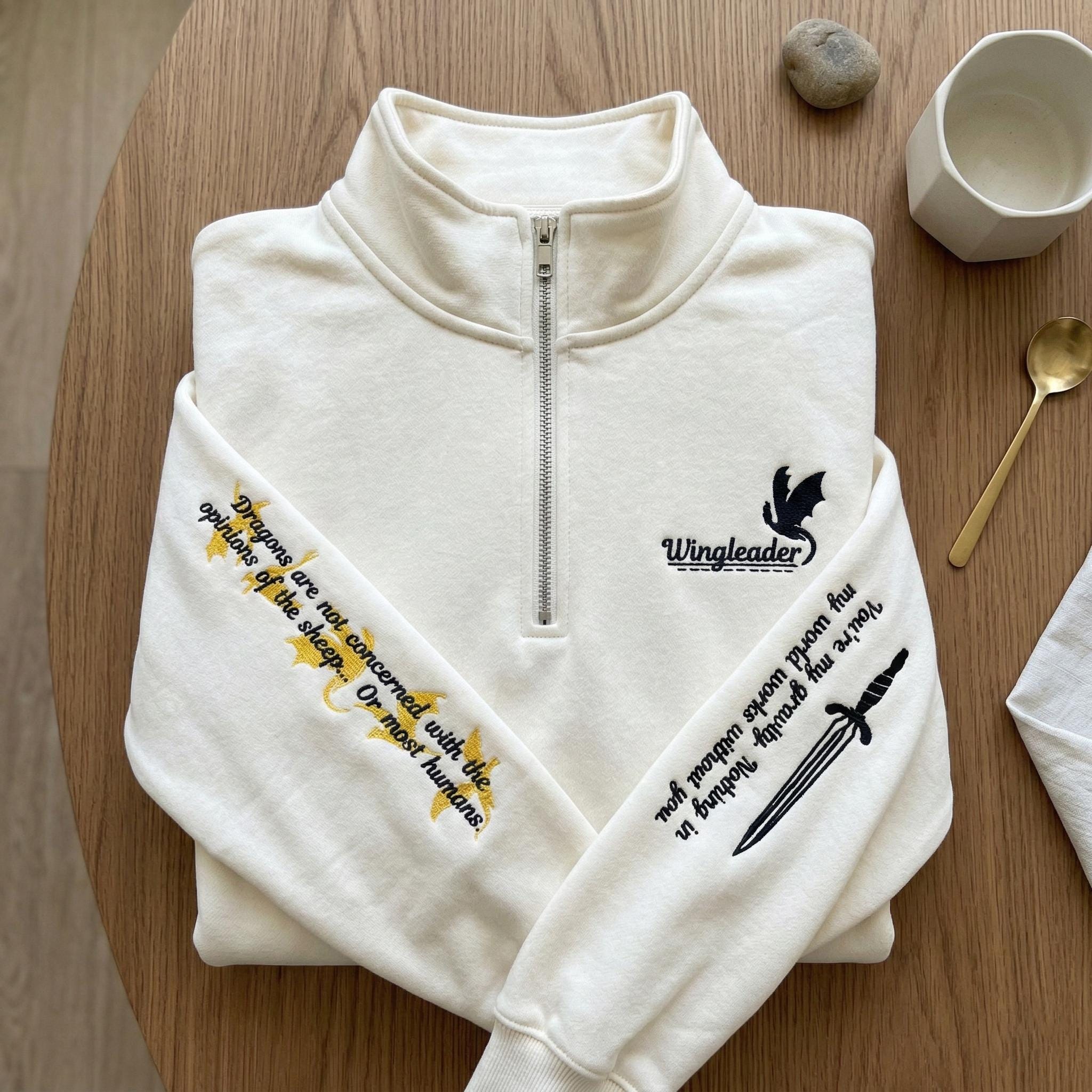 Basgiath War College Embroidered Quarter Zip Sweatshirt, Custom Fourth Wing Riders Quadrant, Fantasy Reader Gift