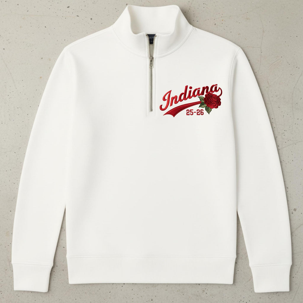 2026 Embroidered Indiana Quarter Zip Sweater – Indiana Rose Bowl Shirt, Hoosiers College Football Fan Gift, Pasadena California Game Day Apparel
