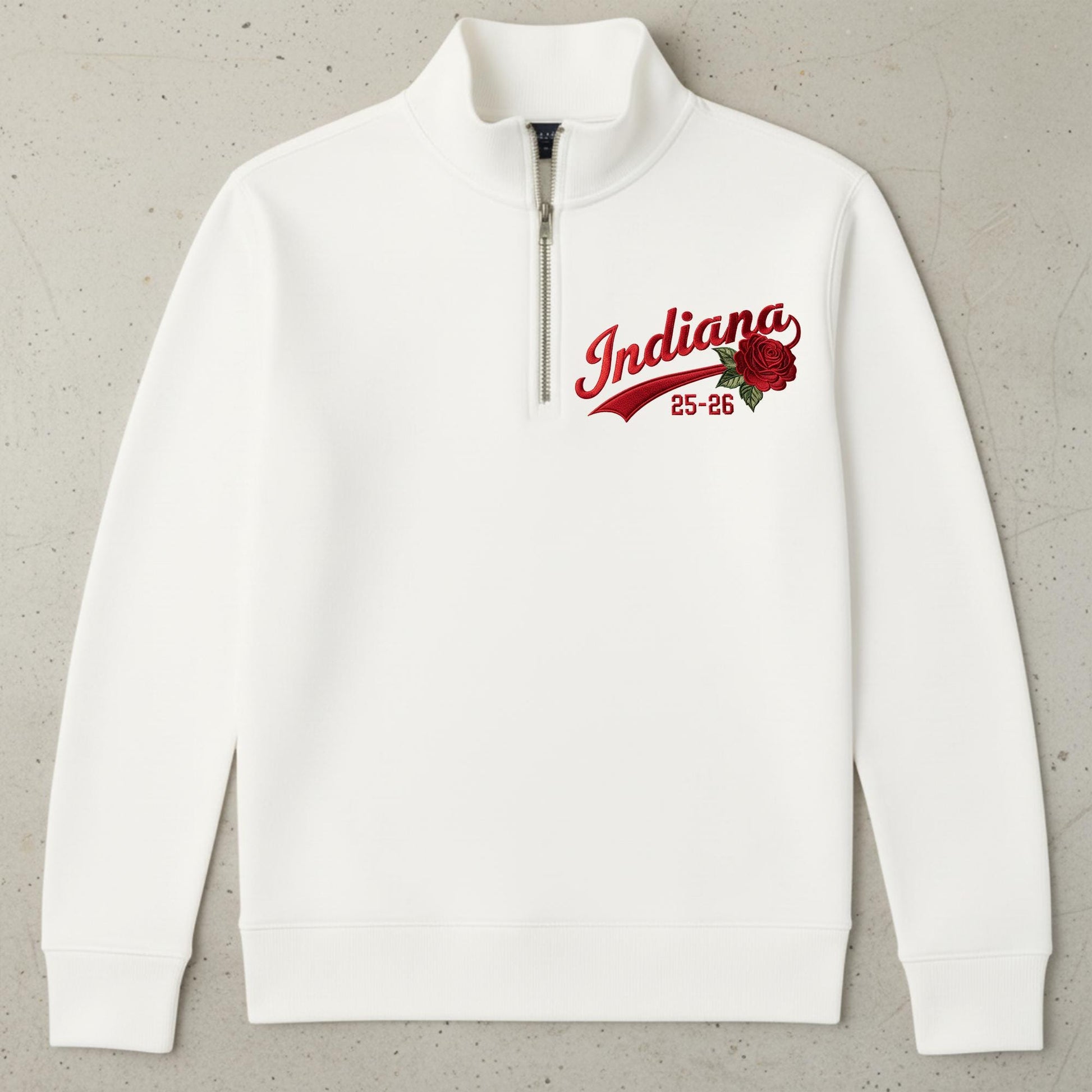 2026 Embroidered Indiana Quarter Zip Sweater – Indiana Rose Bowl Shirt, Hoosiers College Football Fan Gift, Pasadena California Game Day Apparel
