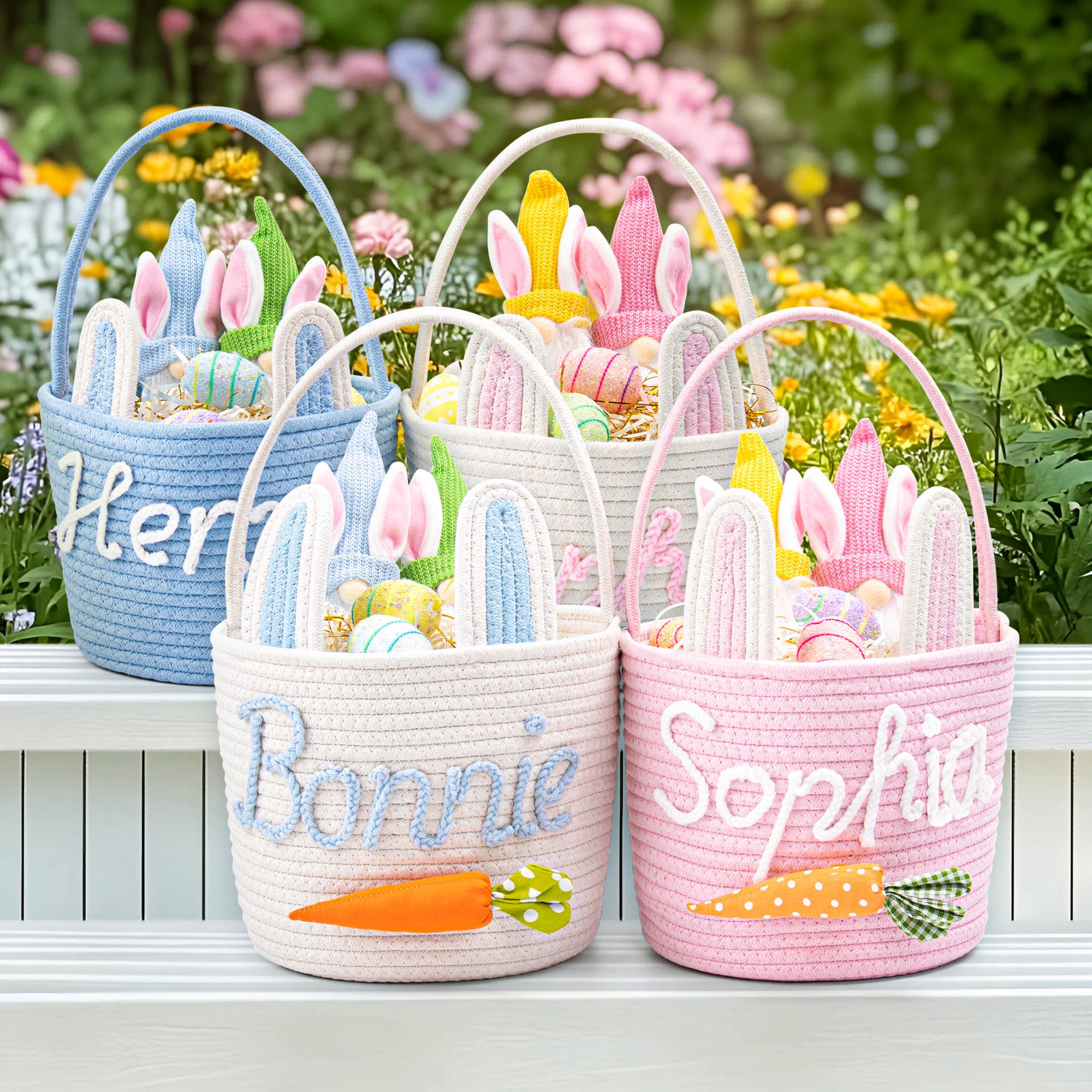 Crochet Personalized Easter Basket 2026 with Name - Custom Easter Egg Hunt Gift for Kids, Baby's First Keepsake & Spring Decor Basket