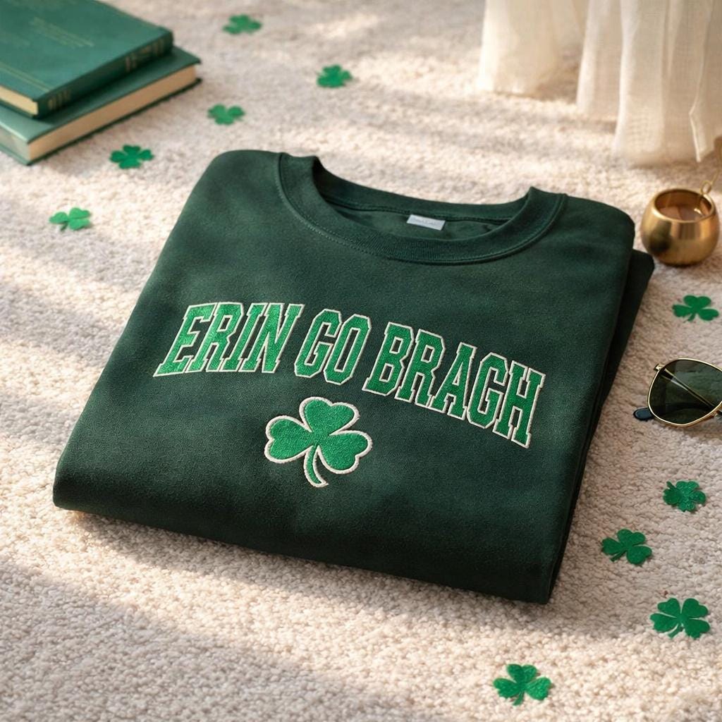 Embroidered Erin Go Bragh Sweatshirt, Shamrock Irish Crewneck, St Patrick’s Day Shirt, Irish Pride Lucky Clover Sweater