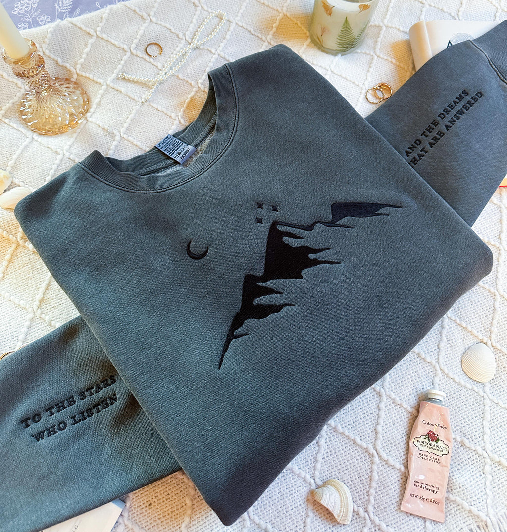 NEW Official ACOTAR Double Sleeve Embroidered Sweatshirt – Velaris Stars Acotar Merch – Sarah J. Maas Inspired Fantasy Book Sweatshirt
