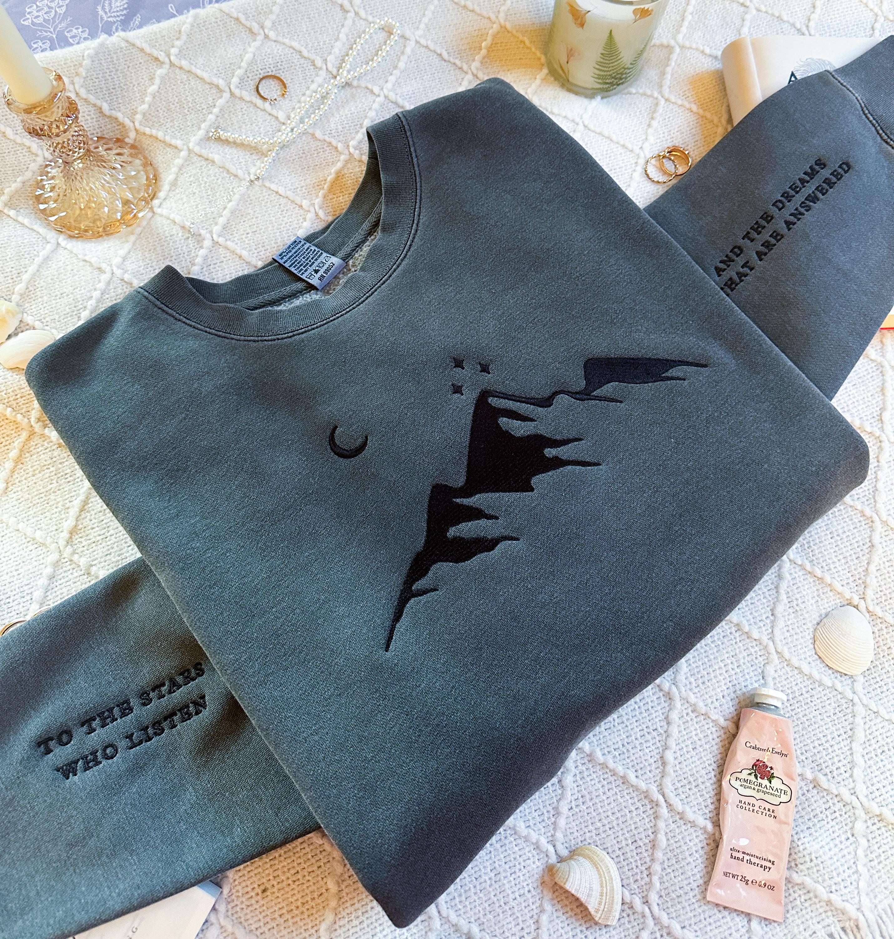 NEW Official ACOTAR Double Sleeve Embroidered Sweatshirt – Velaris Stars Acotar Merch – Sarah J. Maas Inspired Fantasy Book Sweatshirt