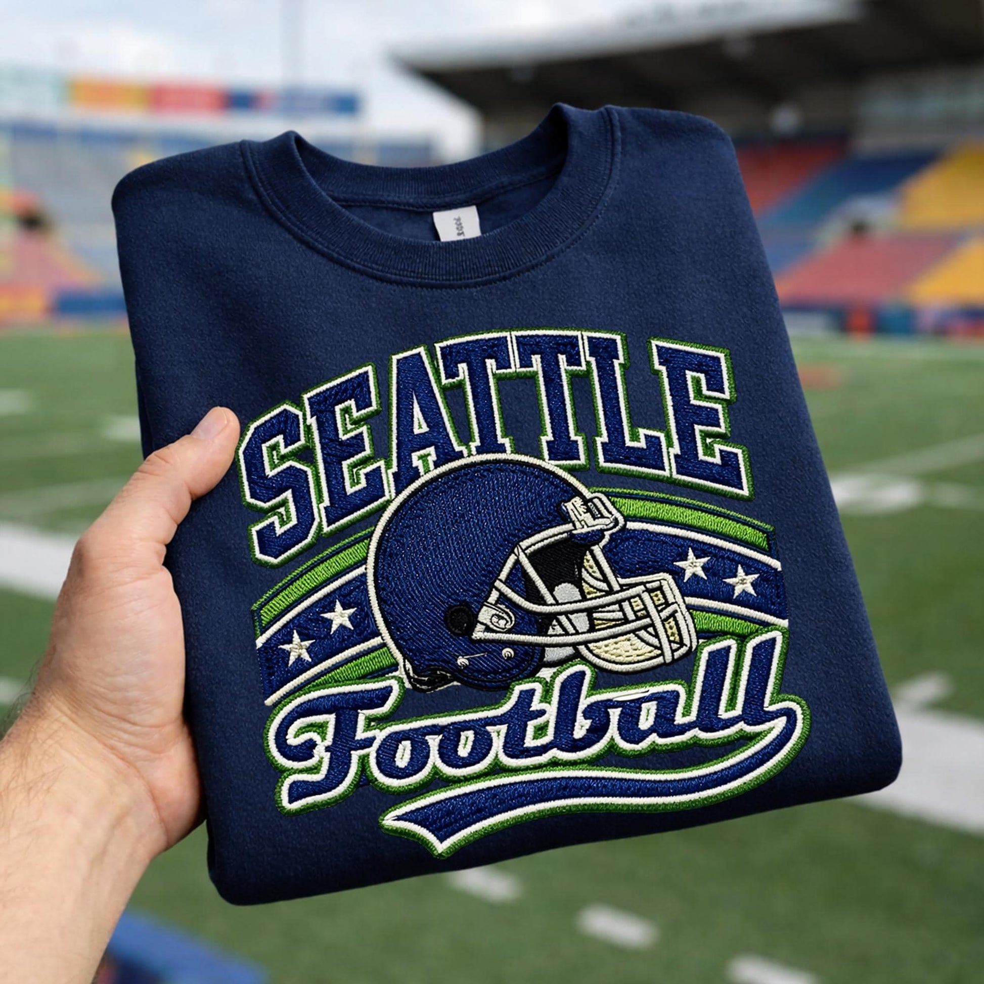 Embroidered Vintage Seattle Football Sweatshirt, Retro Game Day Hoodie, Emerald City Football Shirt, Seattle Style Gift, Bowl Game Apparel