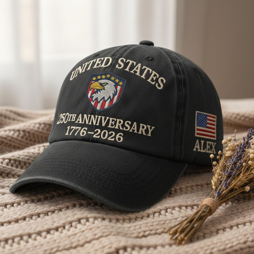 Custom Name Embroidered United States 250th Anniversary Cap, 1776–2026 Patriotic Eagle Hat, USA Flag Veteran Gift