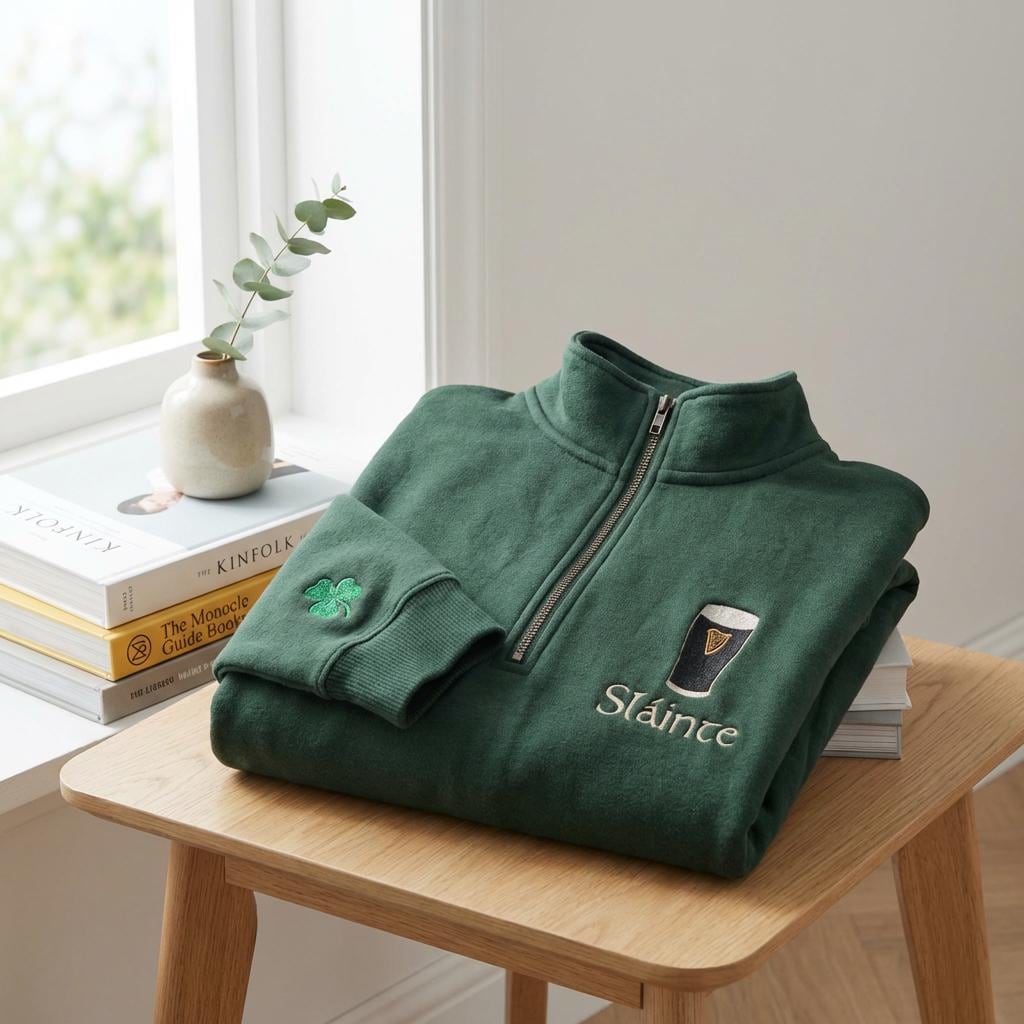 Embroidered Sláinte Guinness Quarter Zip Sweatshirt, Irish Drinking Design, St Patrick’s Day Gift