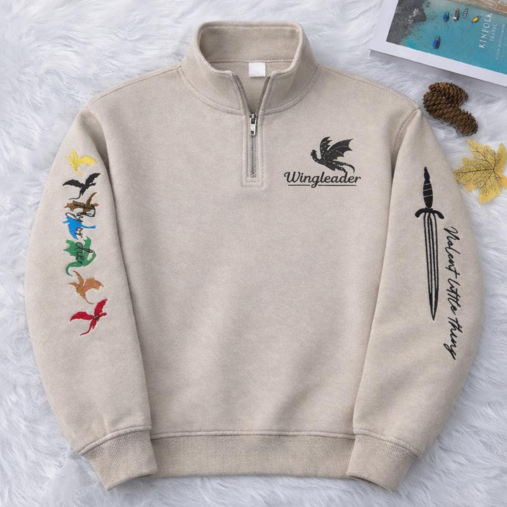 Fourth Wing Embroider Quarter Zip, Custom Basgiath War College, Rebecca Yorros, Dragon Rider, Violet Sorrengail,Xaden Riorson,Fantasy Reader