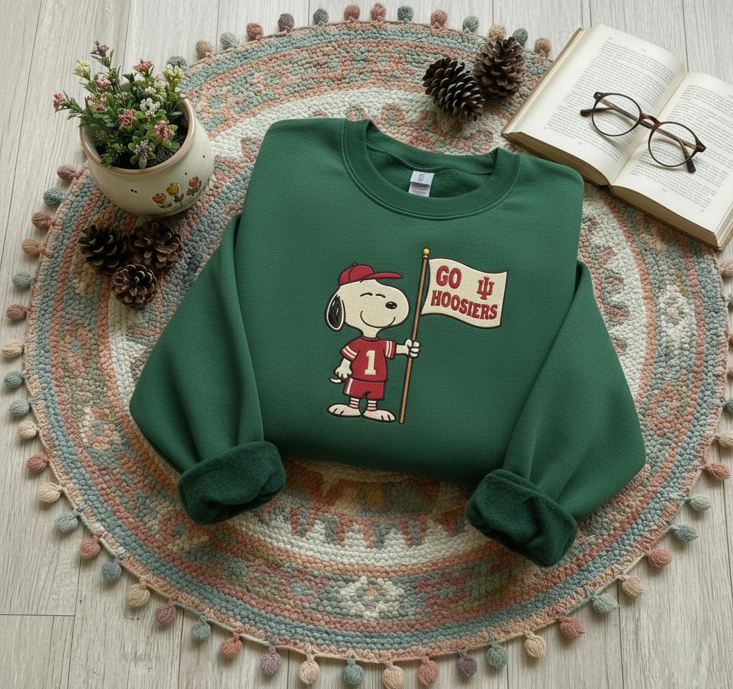 Embroidered Go Hoosiers Shirt, Indiana Hoosiers Sweatshirt, Indiana State Pride Apparel, Indiana Football Snoopy Shirt, Game Day Fan Gift
