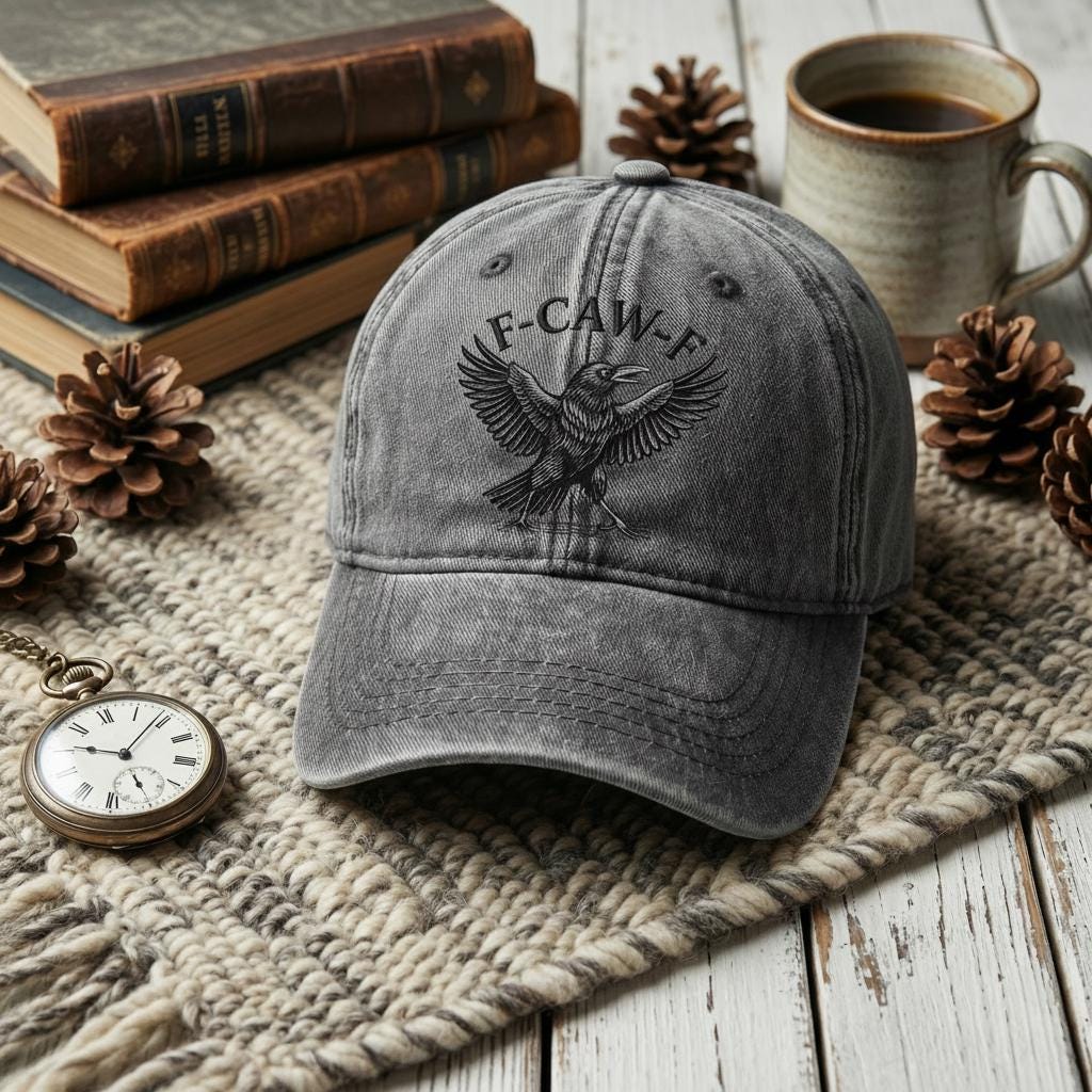 Embroidered F-Caw-F Crow Hat, Funny Bird Baseball Cap, Distressed Adjustable Dad Hat, Sarcastic Humor Crow Cap